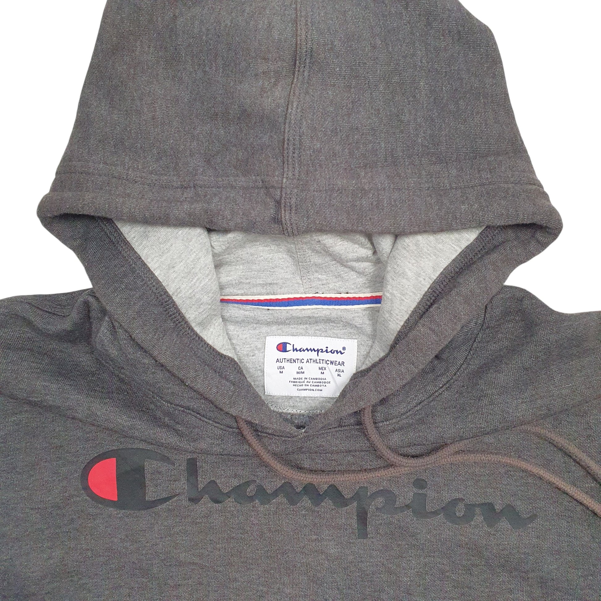 Mens Grey Champion Spellout Hoodie Jumper