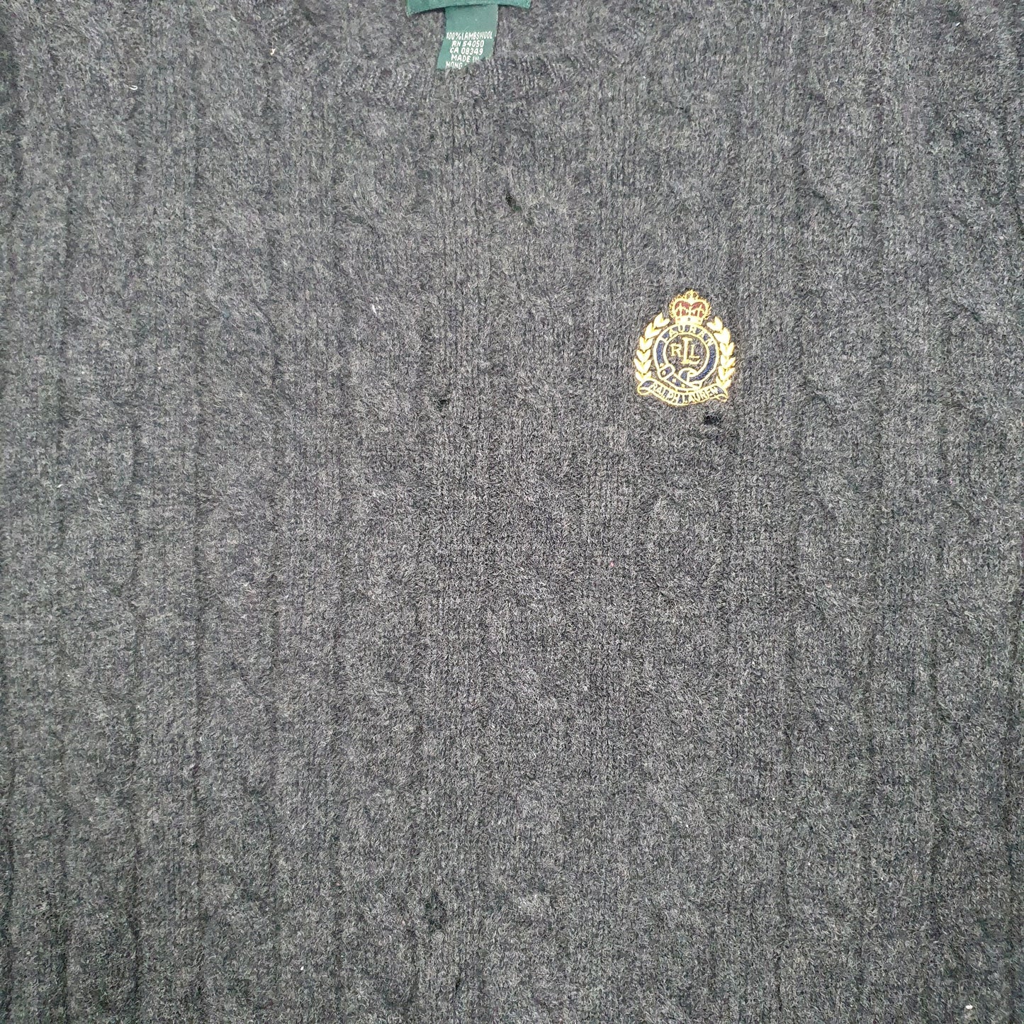 Womens Grey Lauren Ralph Lauren Knit Chunky Cable Lambswool Crewneck Jumper