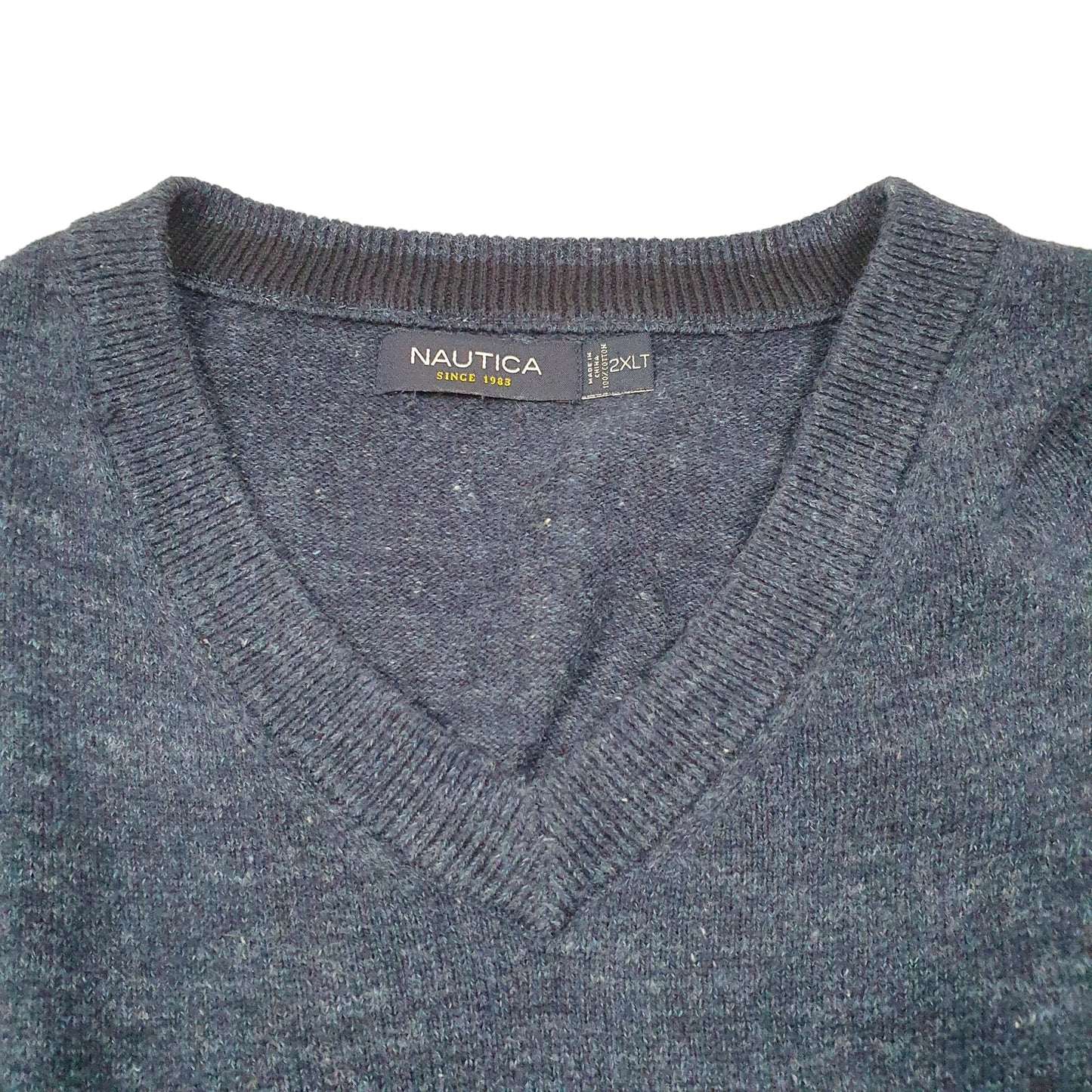 Mens Navy Nautica Knit Tall V Neck Jumper