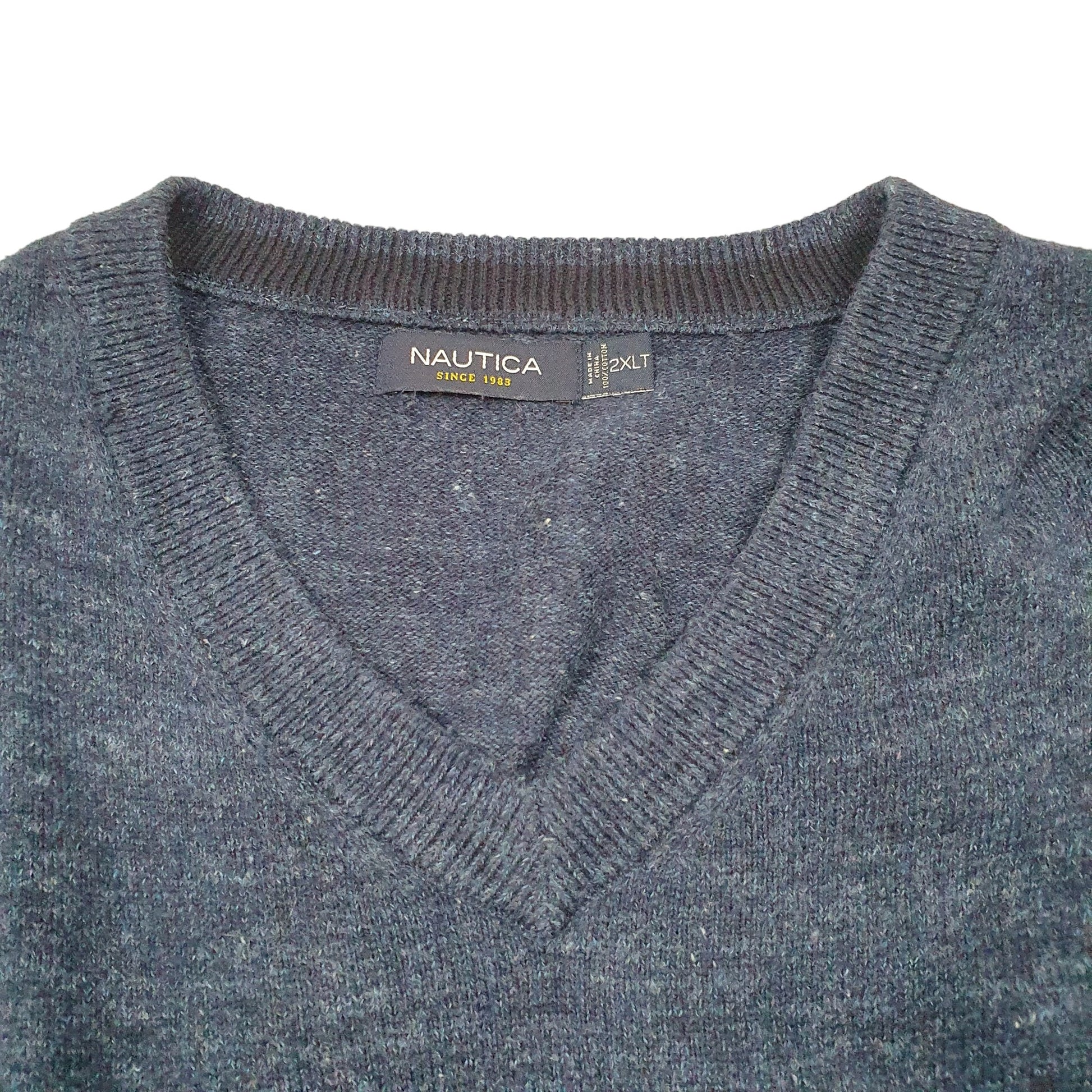 Mens Navy Nautica Knit Tall V Neck Jumper