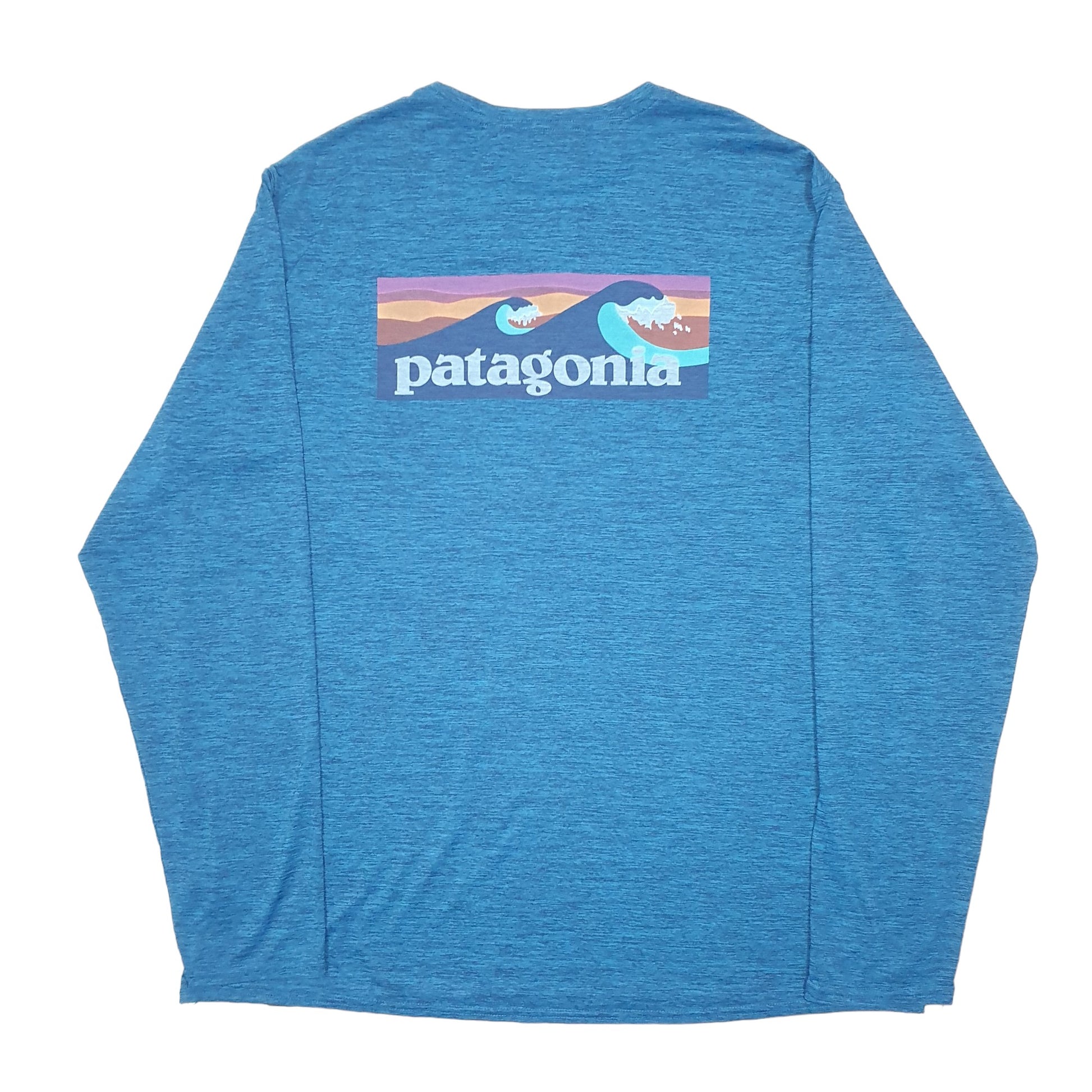 Mens Blue Patagonia Active Spellout Workout Outdoors Waves Long Sleeve T Shirt