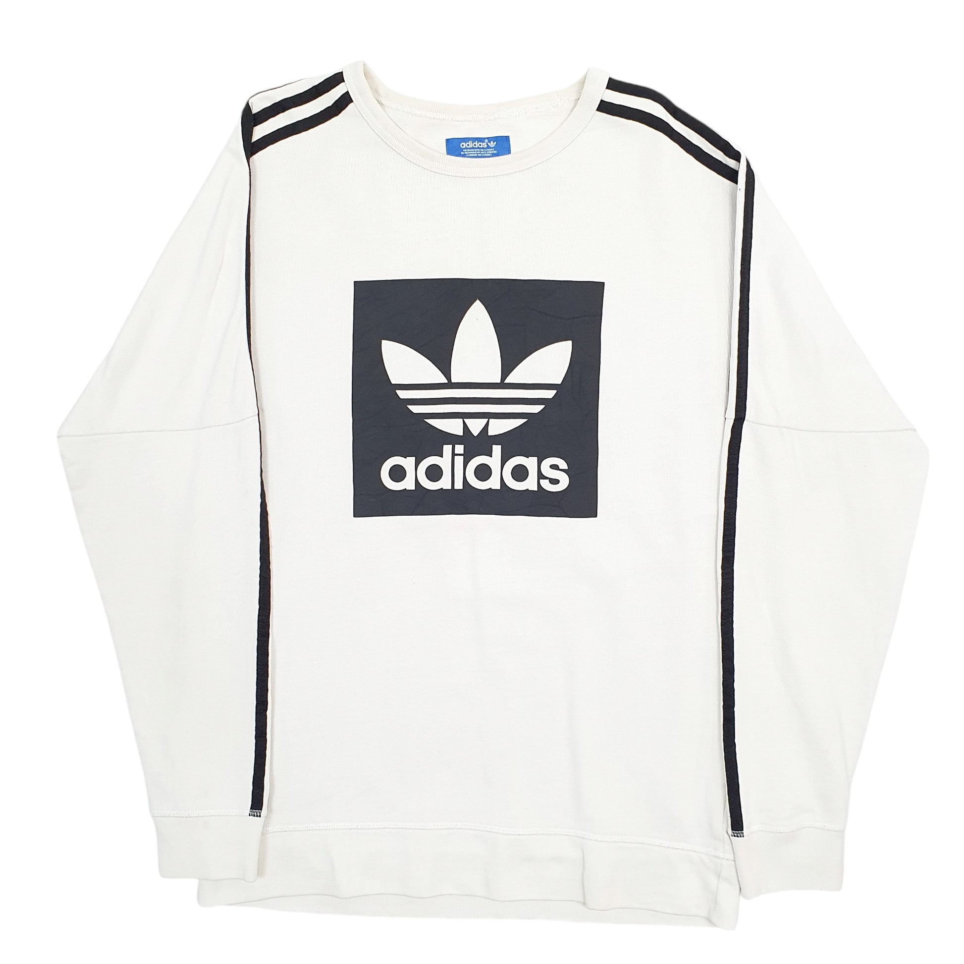 Mens Cream Adidas Three Stripe Crewneck Jumper