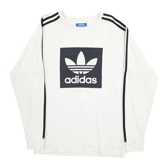 Mens Cream Adidas Three Stripe Crewneck Jumper