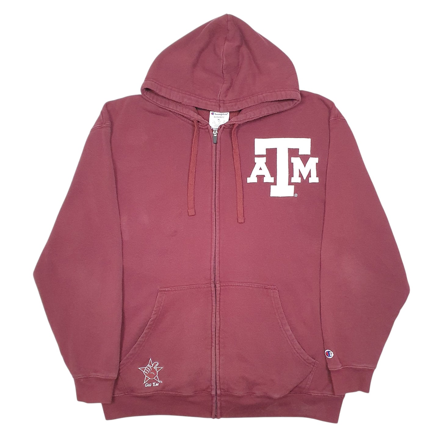 Mens Burgundy Champion Hoodie ATM Gig Em Full Zip Jumper