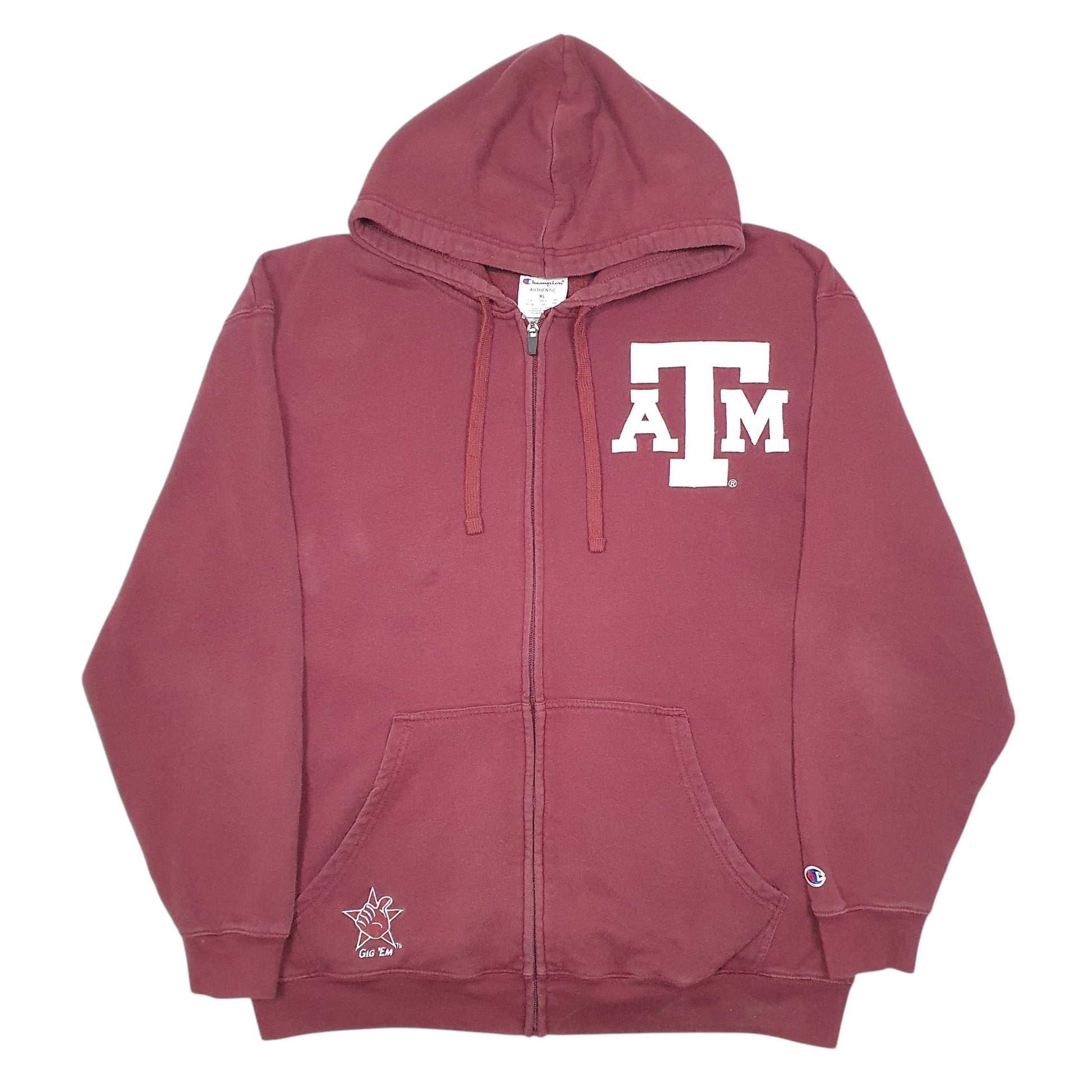 Mens Burgundy Champion Hoodie ATM Gig Em Full Zip Jumper