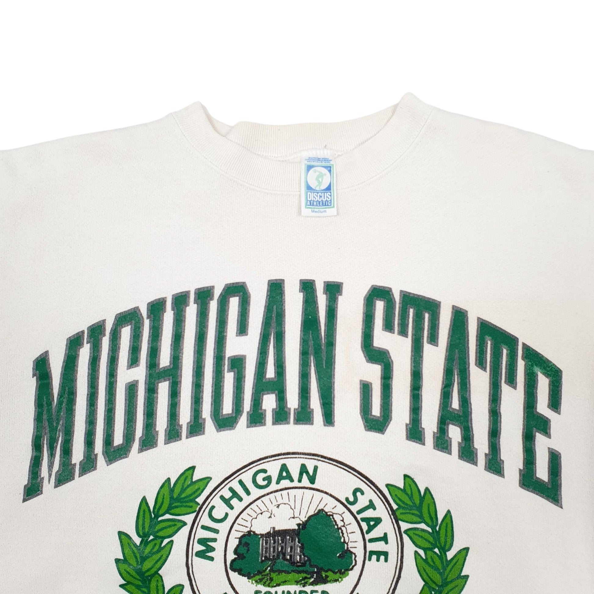 Mens White Discus Athletics Vintage 90s Michigan State University Crewneck Jumper