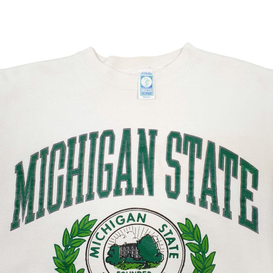 Mens White Discus Athletics Vintage 90s Michigan State University Crewneck Jumper