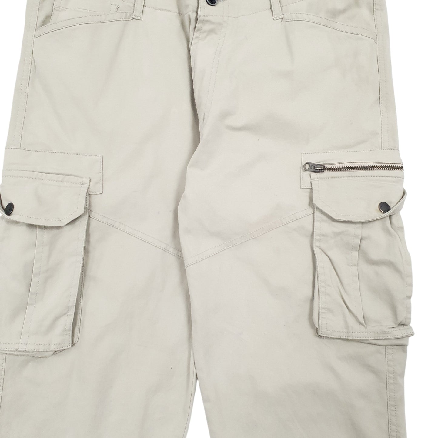 Mens Beige Raw  Cargo Trousers