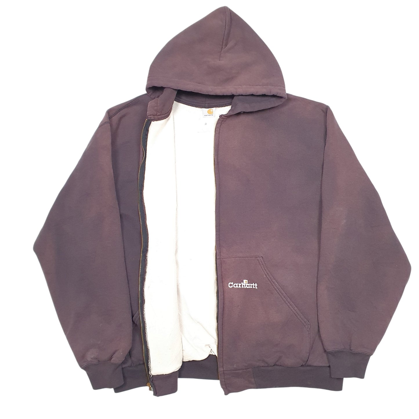 Mens Burgundy Carhartt Workwear Hoodie Thermal Lined Insulated Full Zip Jumper