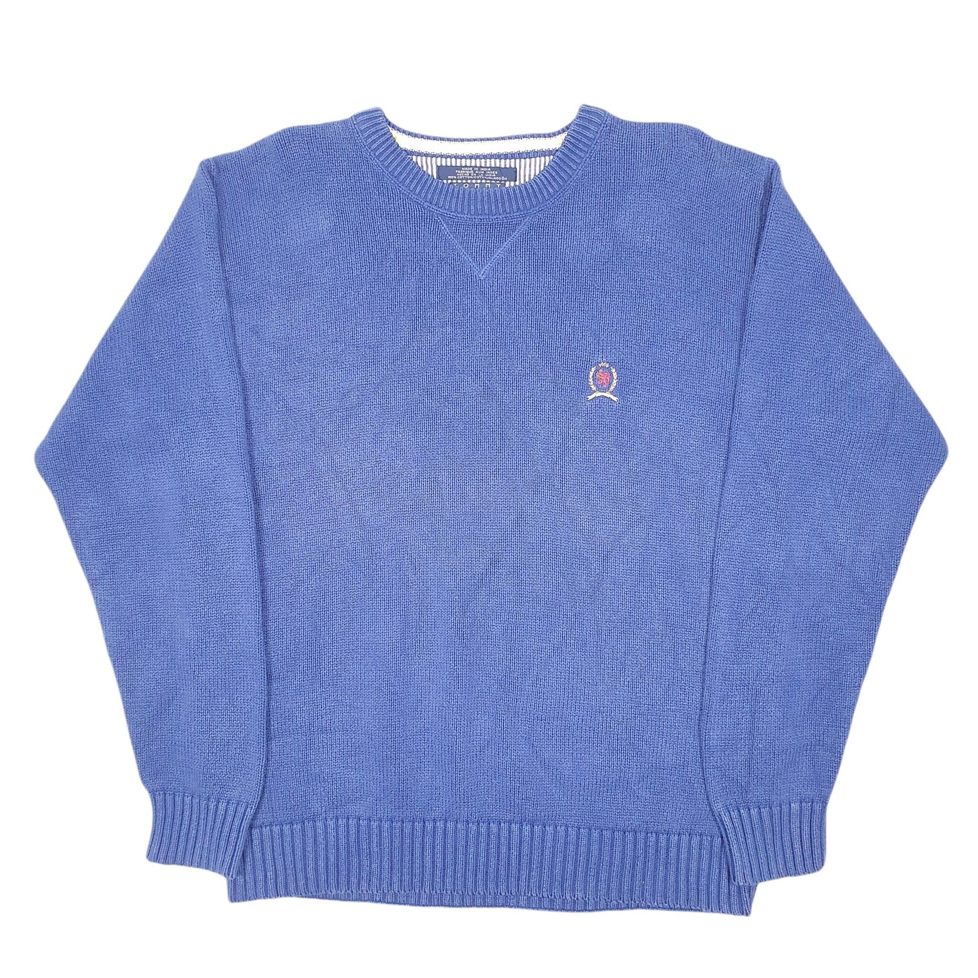 Mens Blue Tommy Hilfiger Vintage 90s Knit Sweater Crest Crewneck Jumper