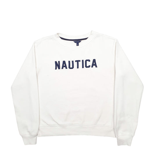 Womens White Nautica Spellout Crewneck Jumper