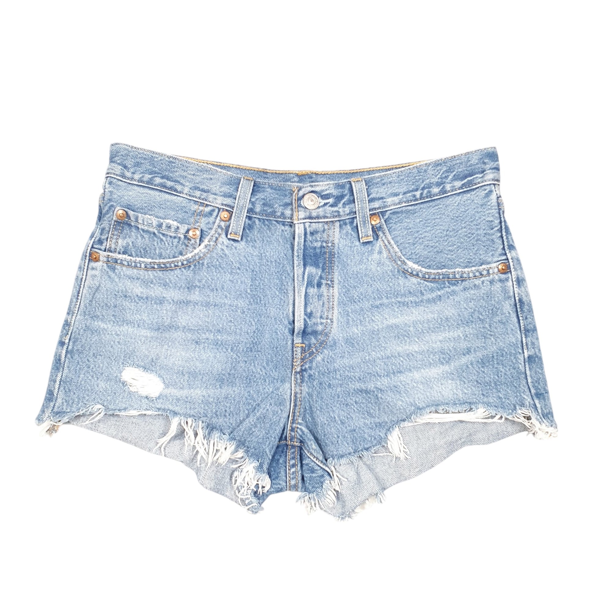 Womens Blue Levis 501 Denim Jorts Hot Pants Disressed Denim Shorts