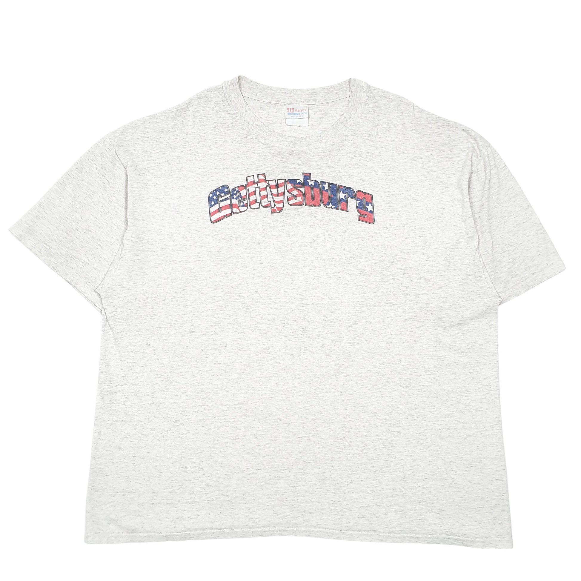 Mens Grey Hanes Single Stitch Vintage 90s Gettysburg USA Short Sleeve T Shirt