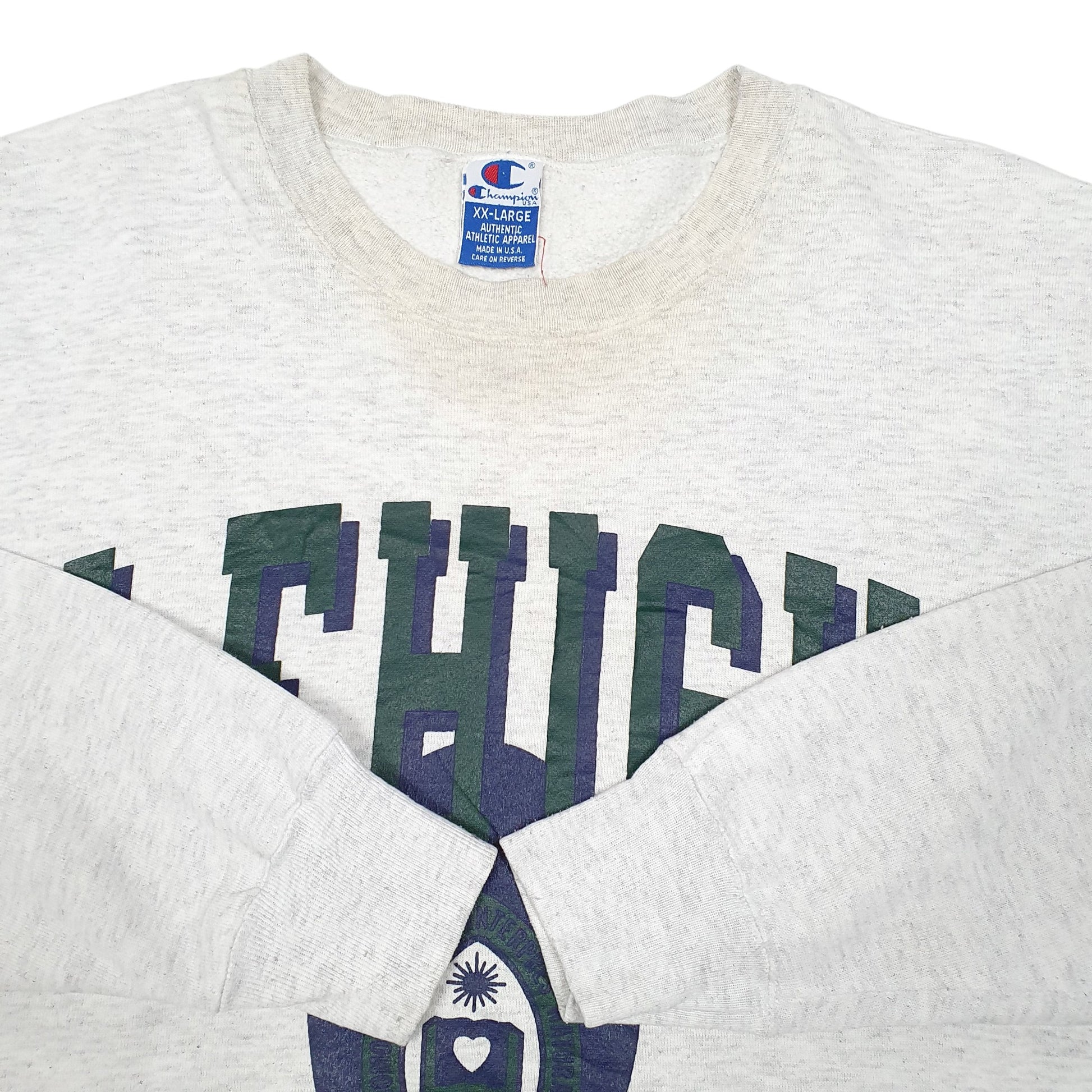 Mens Grey Champion Vintage 90s Lehigh University Spellout Made In U.S.A Crewneck Jumper