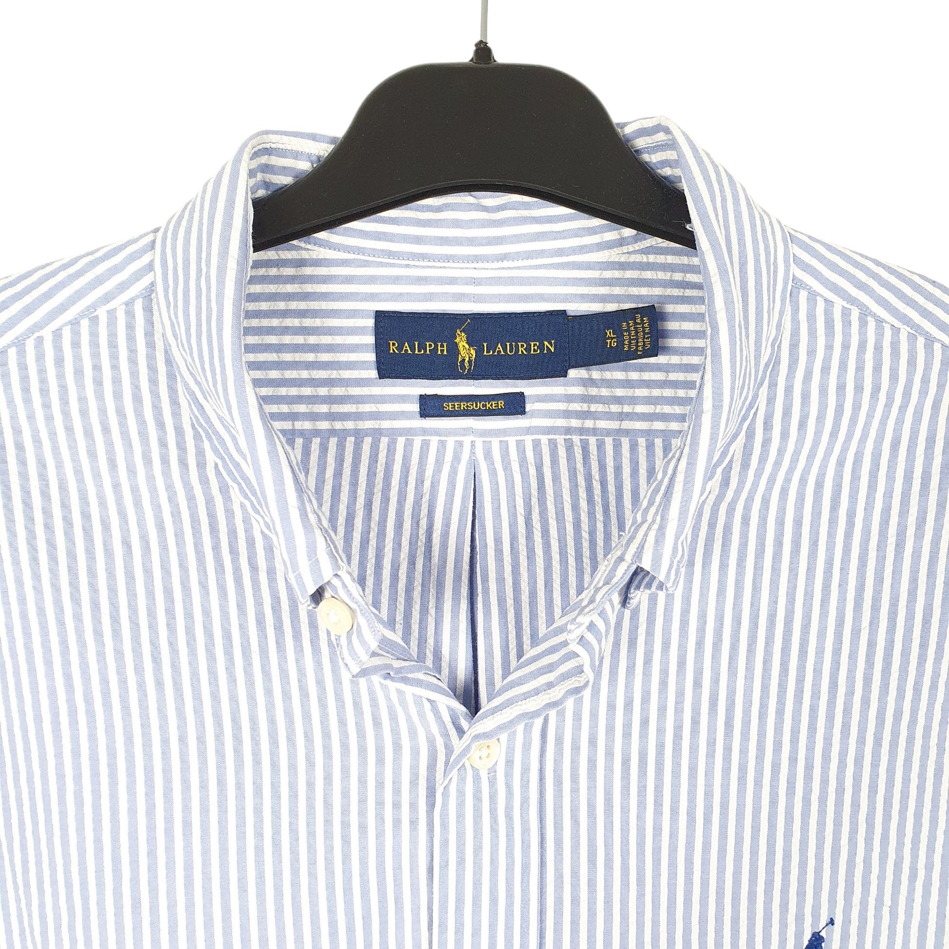 Mens Blue Ralph Lauren Seersucker Short Sleeve Shirt