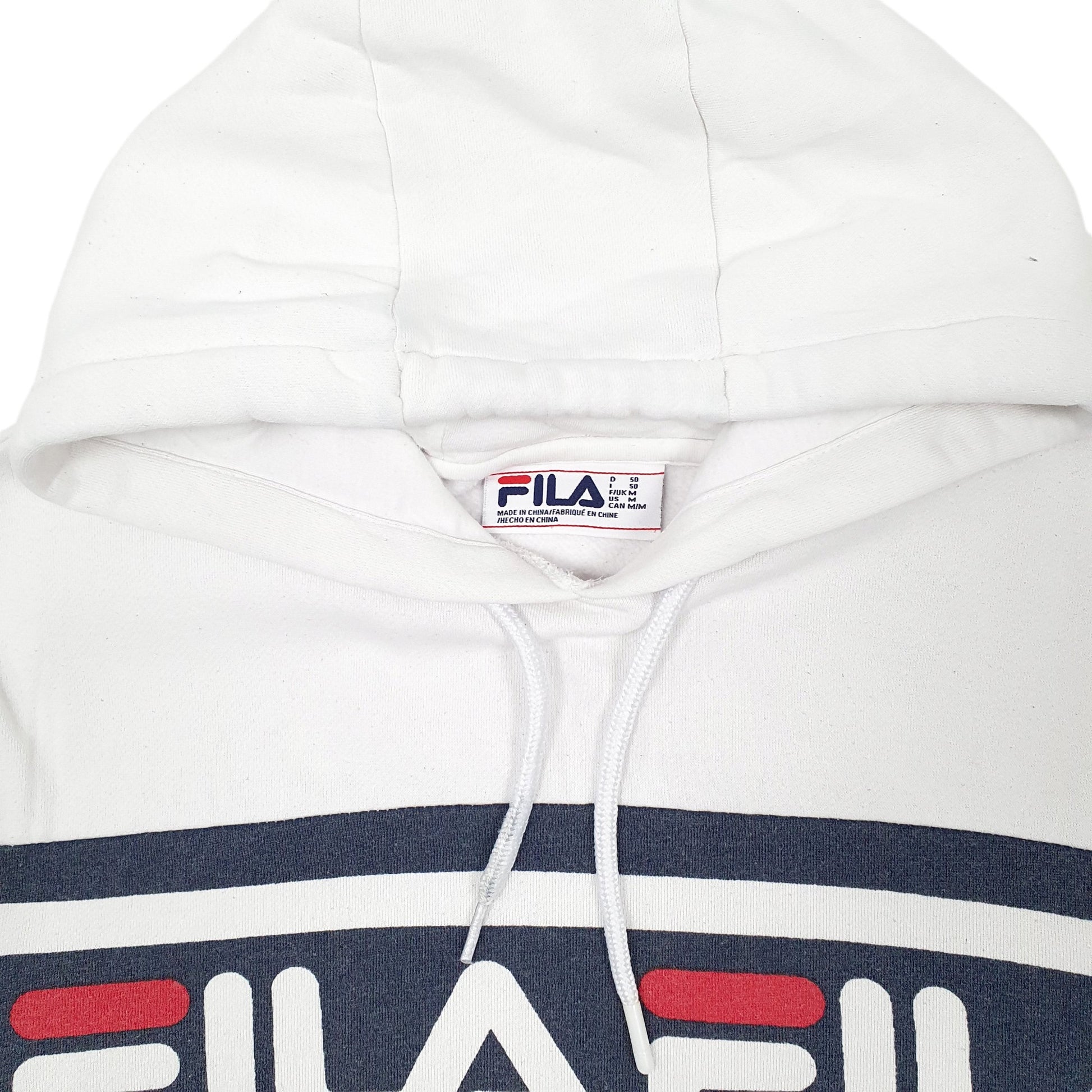 Mens White Fila Spellout Hoodie Jumper