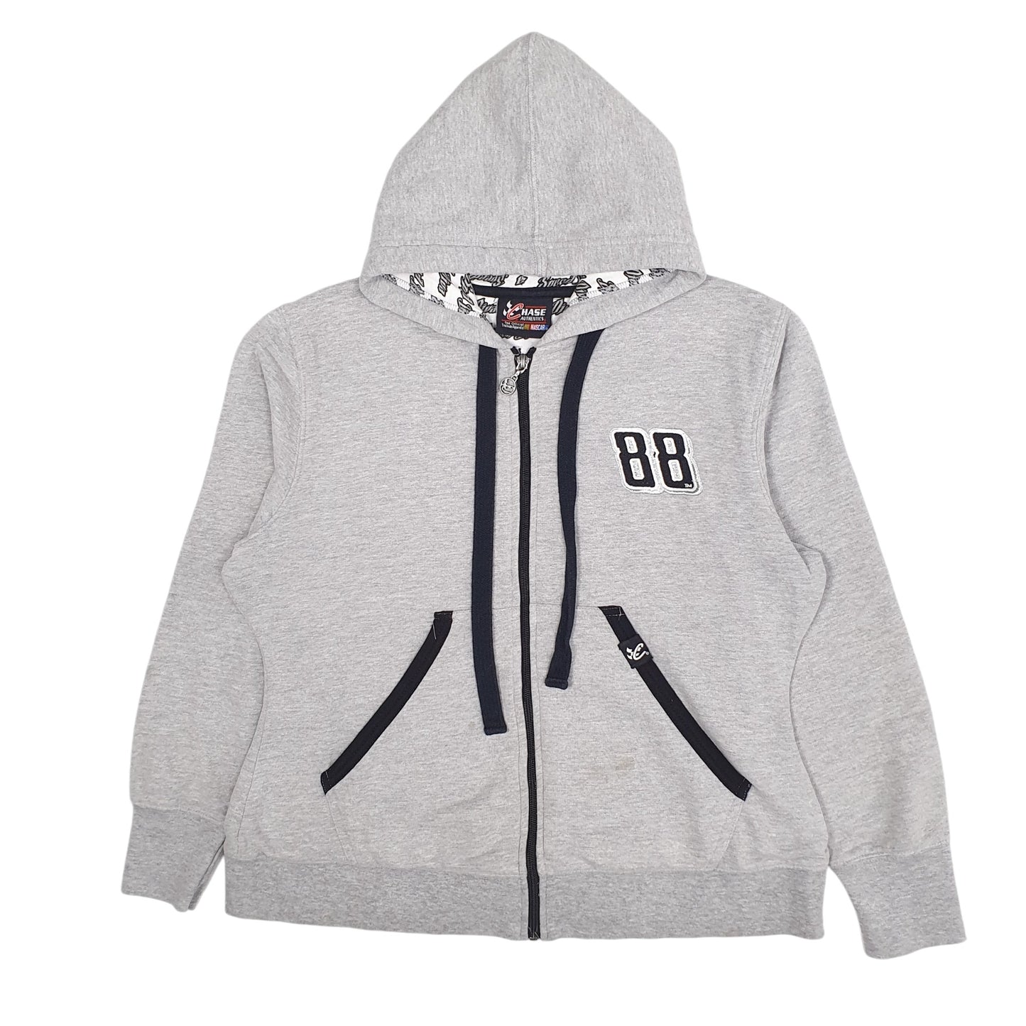 Womens Grey Chase Authentics Nascar Dale Jr 88 Hoodie Full Zip Jumper