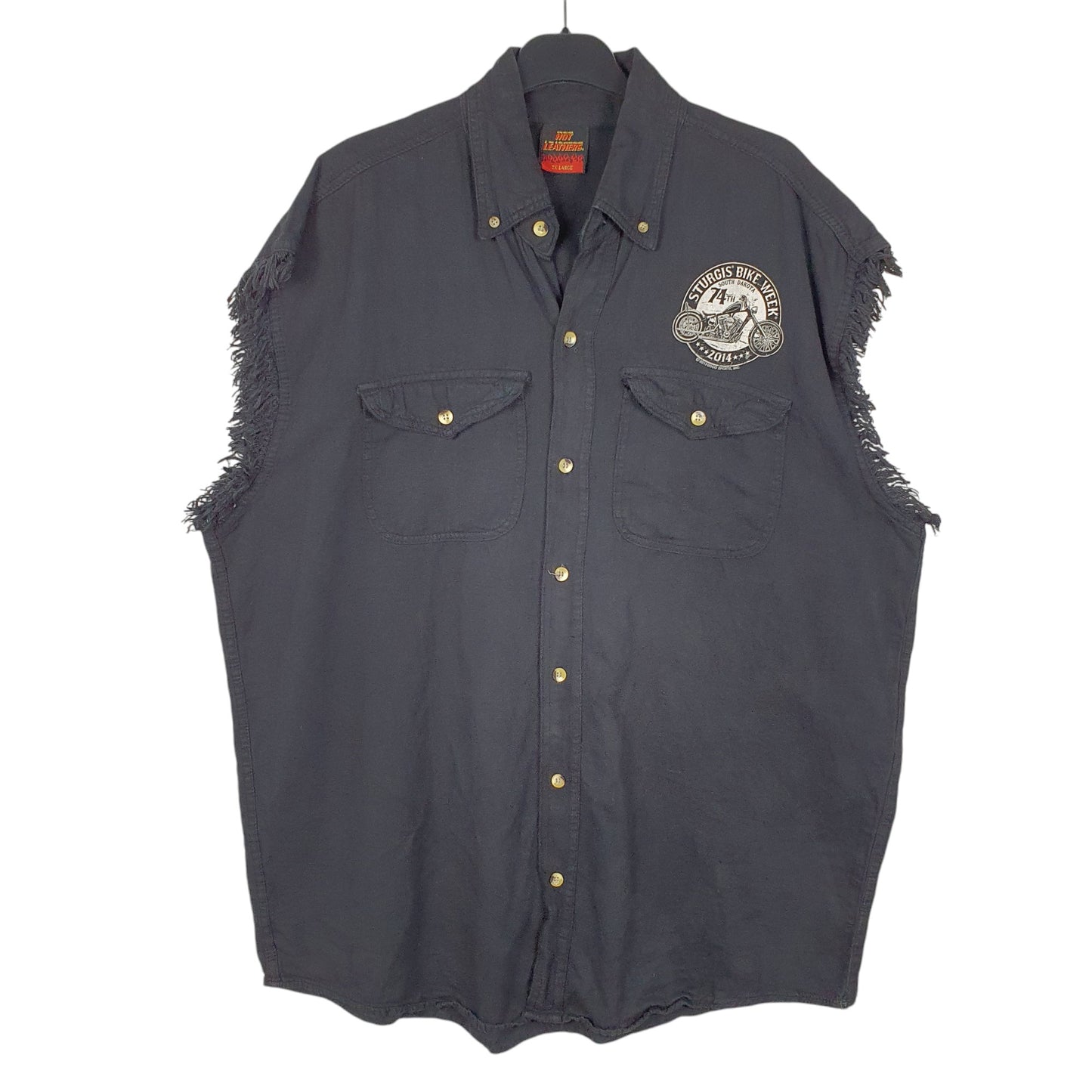 Mens Black Hot Leathers Sturgis Bike Week 2014 USA Biker Sleeveless Short Sleeve Shirt