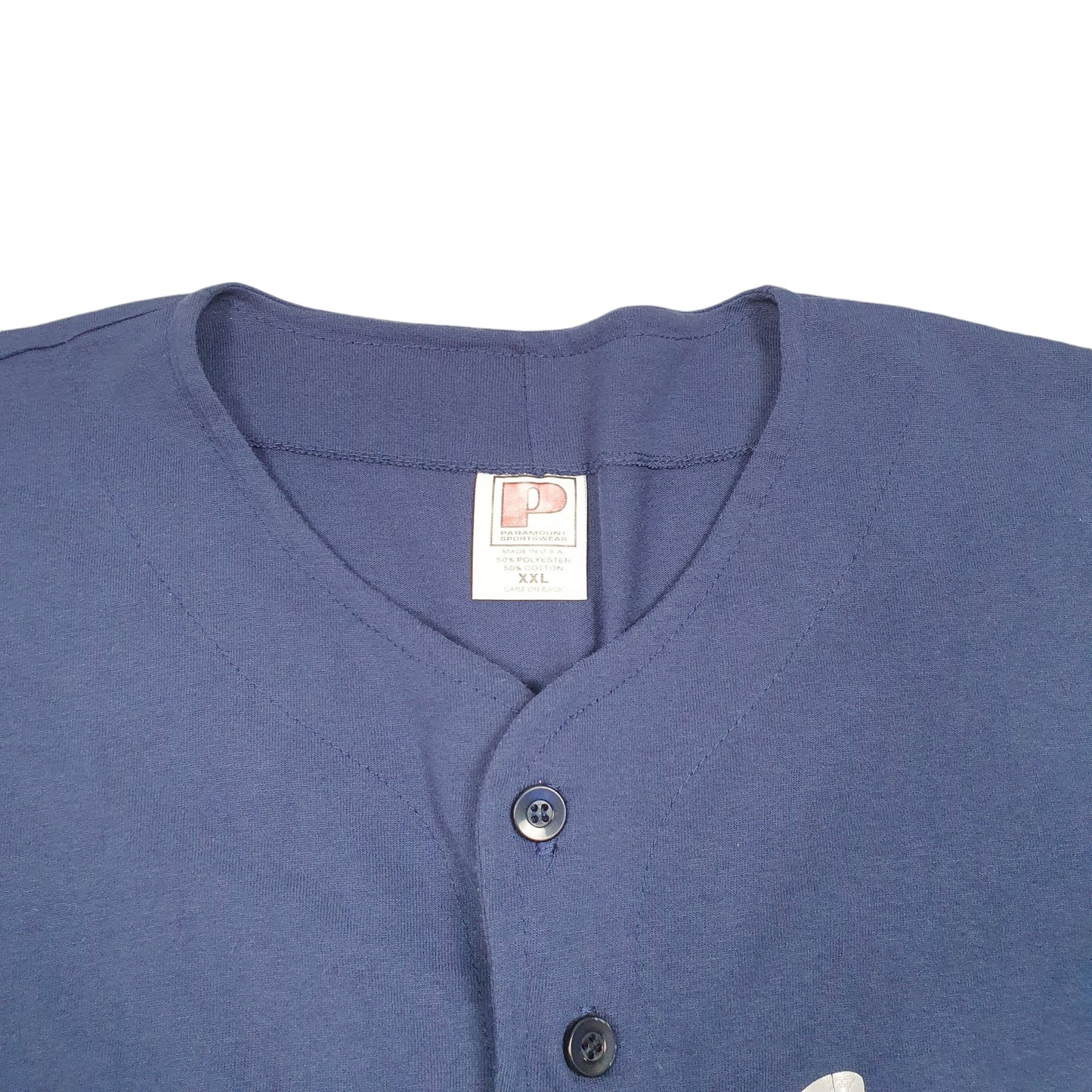 Mens Navy Paramount Sportswear Vintage Baseball Jersey Summit Moving & Storage Made In USA Short Sleeve T Shirt