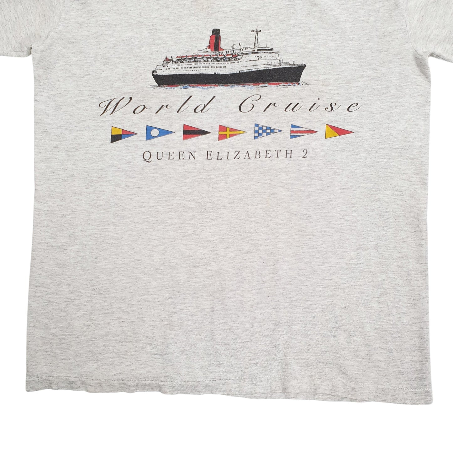 Womens Grey Allsport Single Stitch Vintage 90s Queen Elizabeth 2 Short Sleeve T Shirt