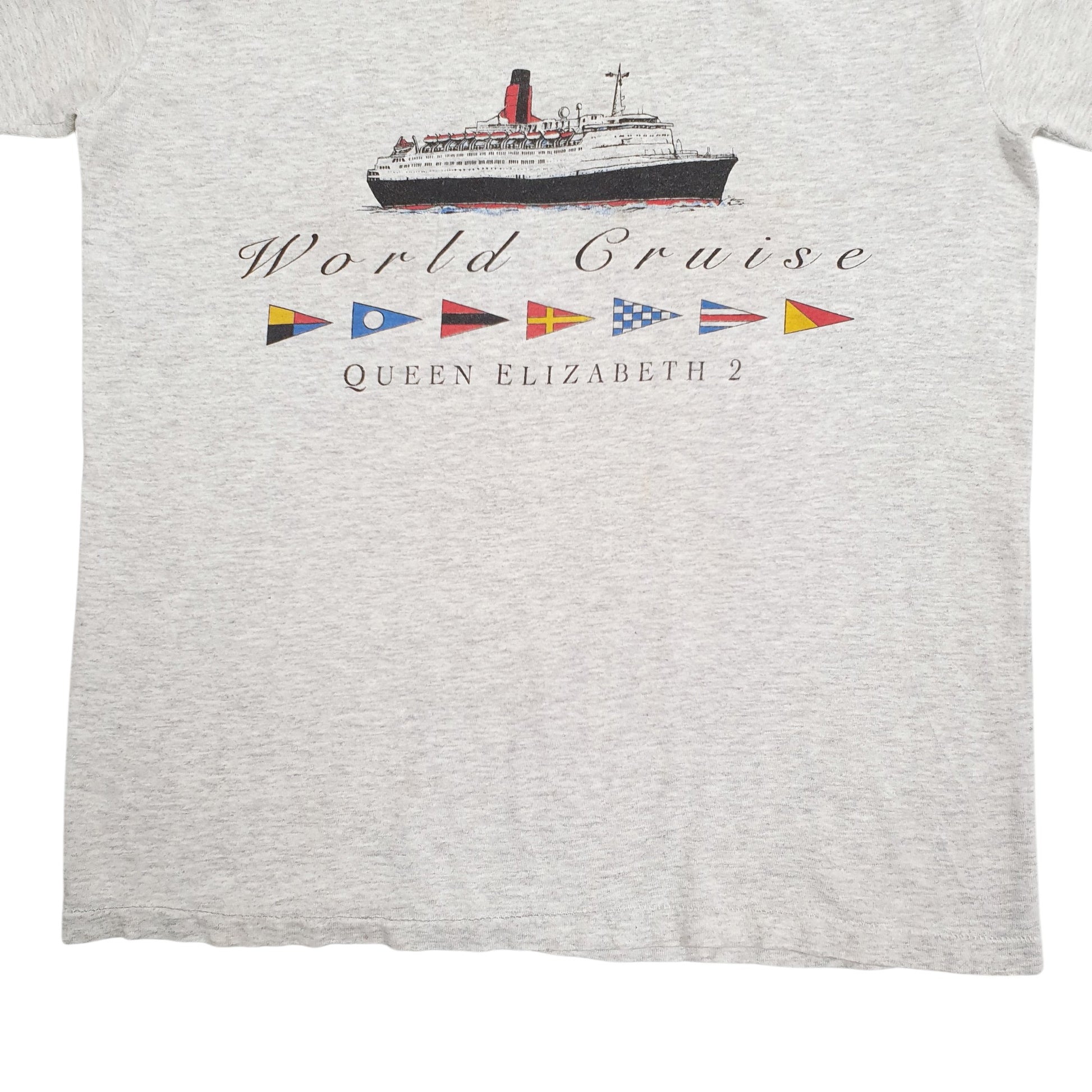 Womens Grey Allsport Single Stitch Vintage 90s Queen Elizabeth 2 Short Sleeve T Shirt