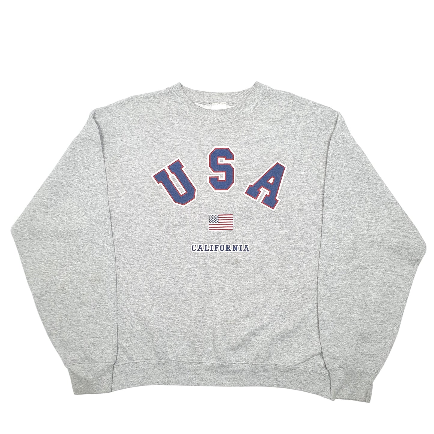 Mens Grey Fruit of the Loom USA California Spellout Crewneck Jumper