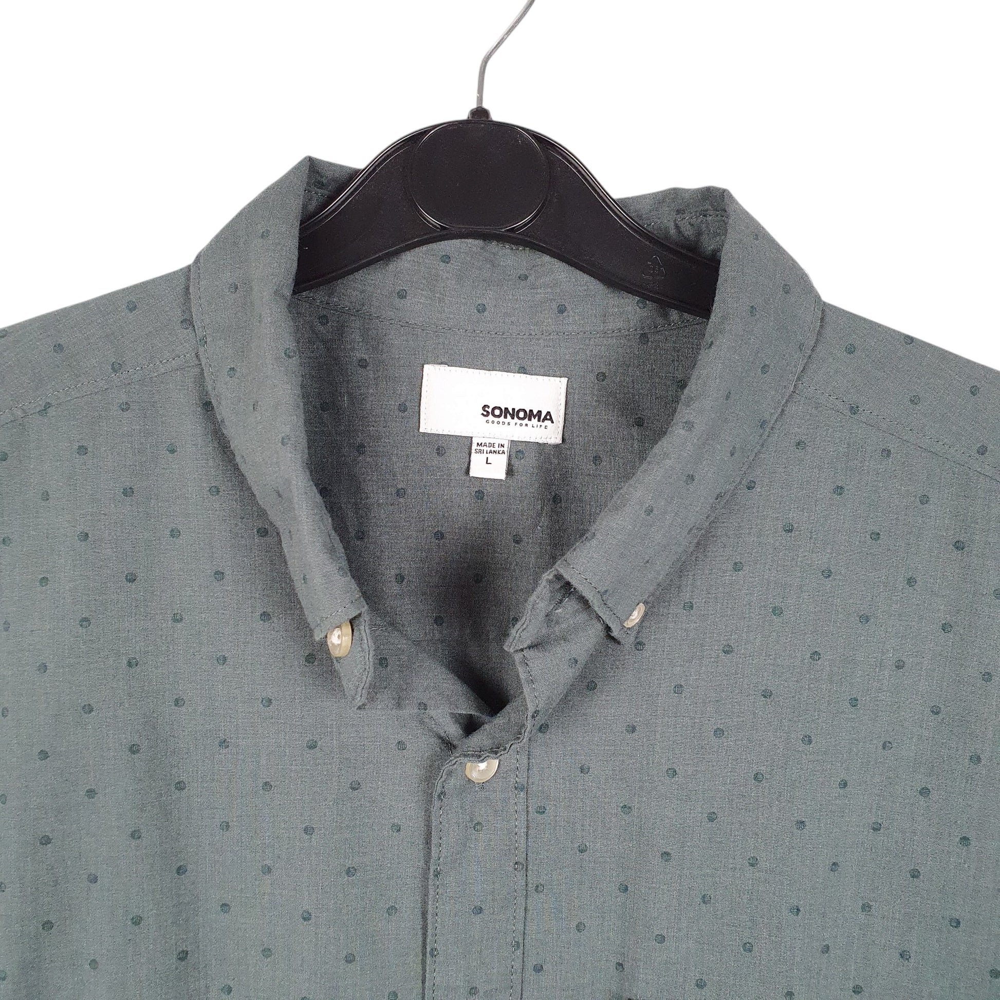 Mens Green Sonoma Polka Dot Long Sleeve Shirt