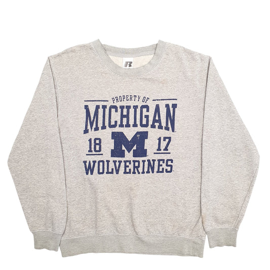 Mens Grey Russell Athletic Michigan Wolverines Spellout Crewneck Jumper