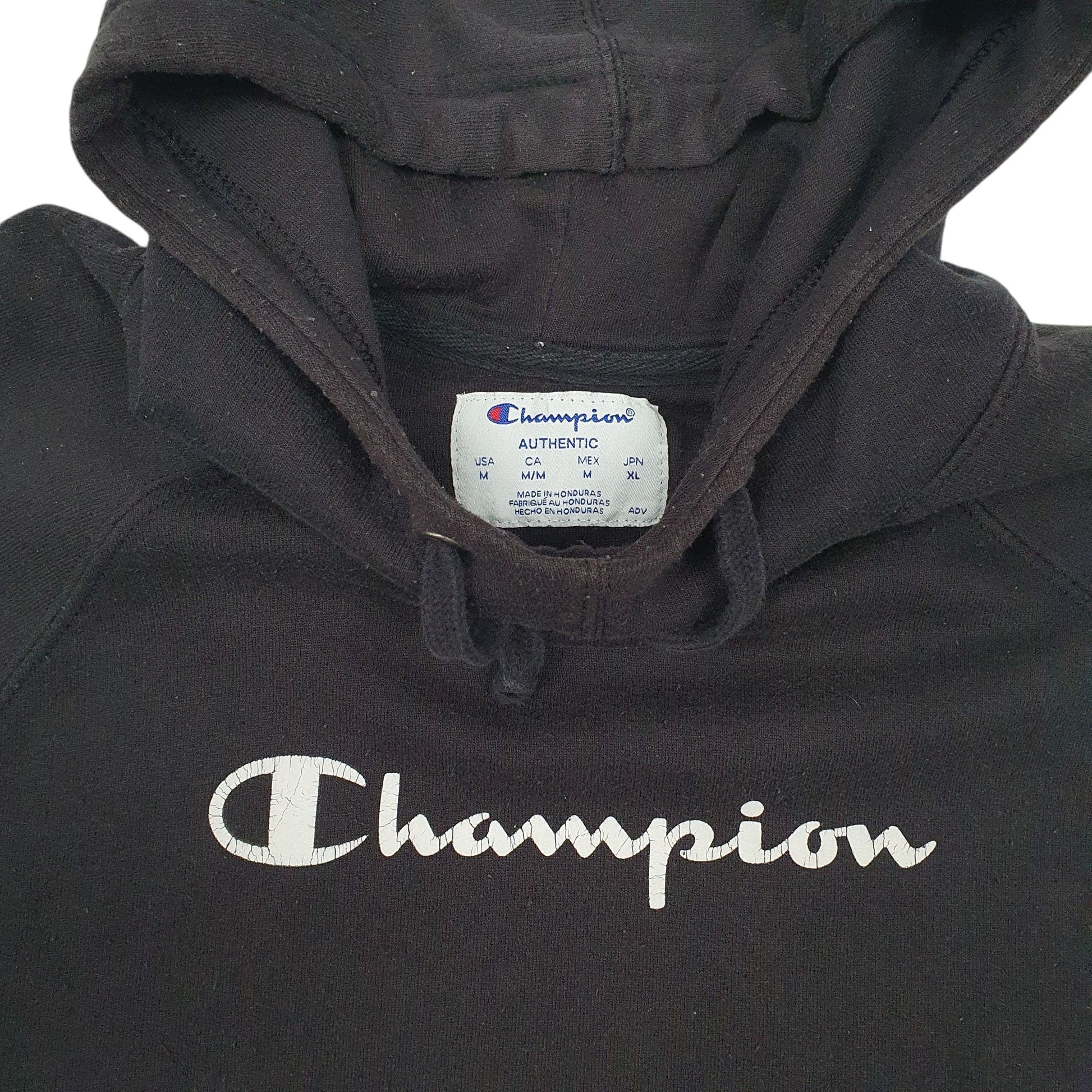Mens Black Champion Spellout Hoodie Jumper