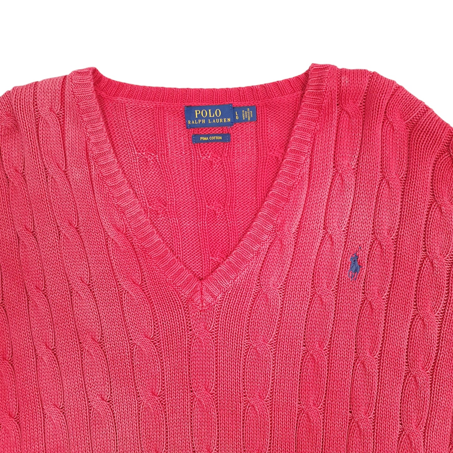 Womens Red Polo Ralph Lauren Cable Knit V Neck Jumper