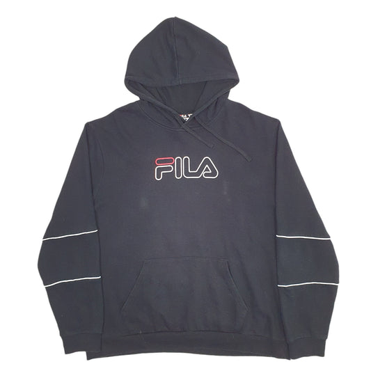 Mens Black Fila Spellout Hoodie Jumper