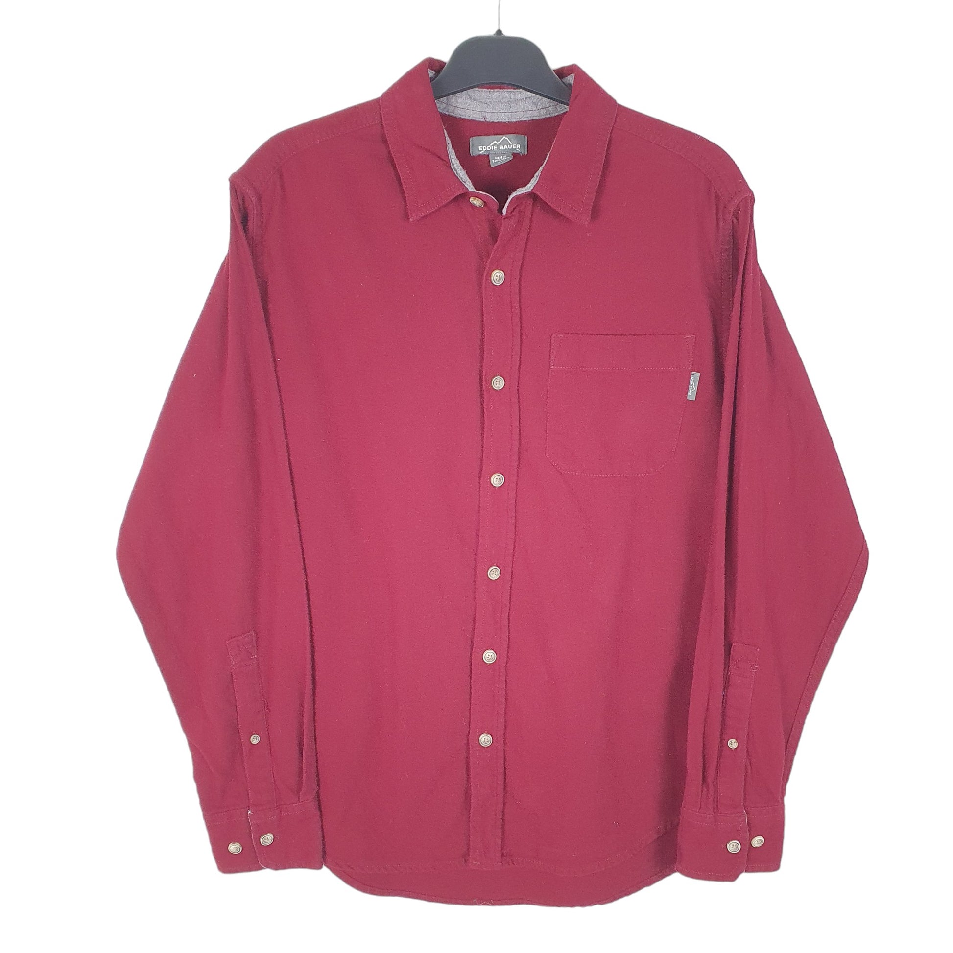 Mens Burgundy Eddie Bauer Chamois Overshirt Shacket Long Sleeve Shirt