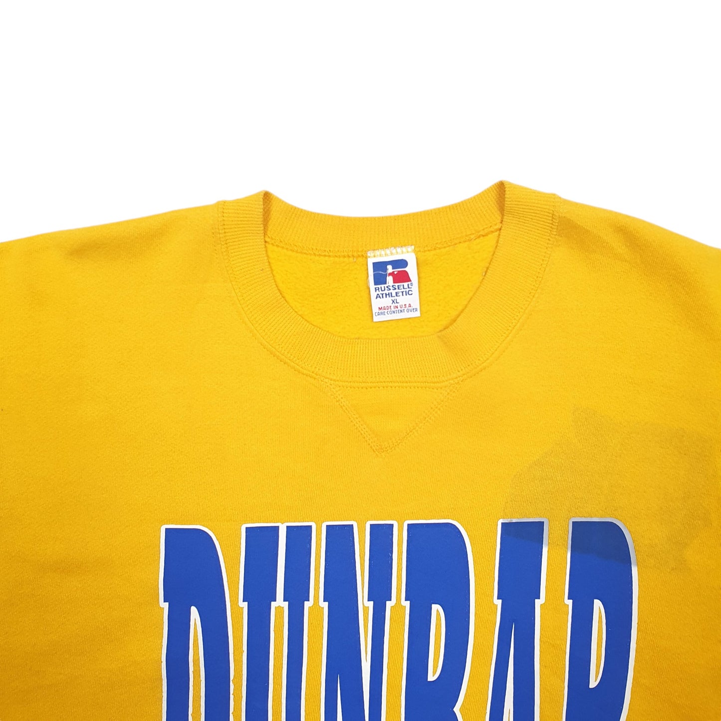 Mens Yellow Russell Athletic Dunbar Chicago Made In USA Vintage Crewneck Jumper