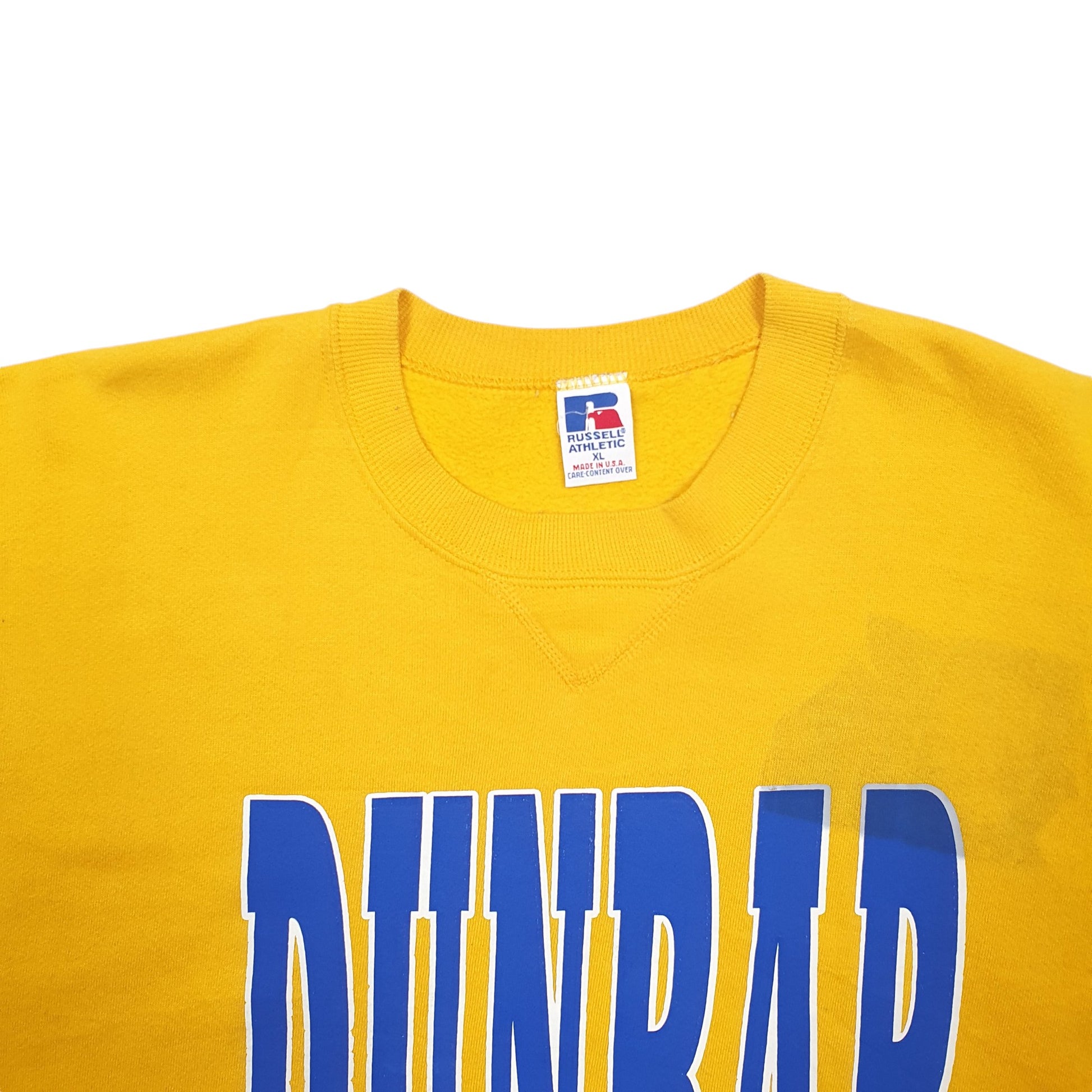 Mens Yellow Russell Athletic Dunbar Chicago Made In USA Vintage Crewneck Jumper