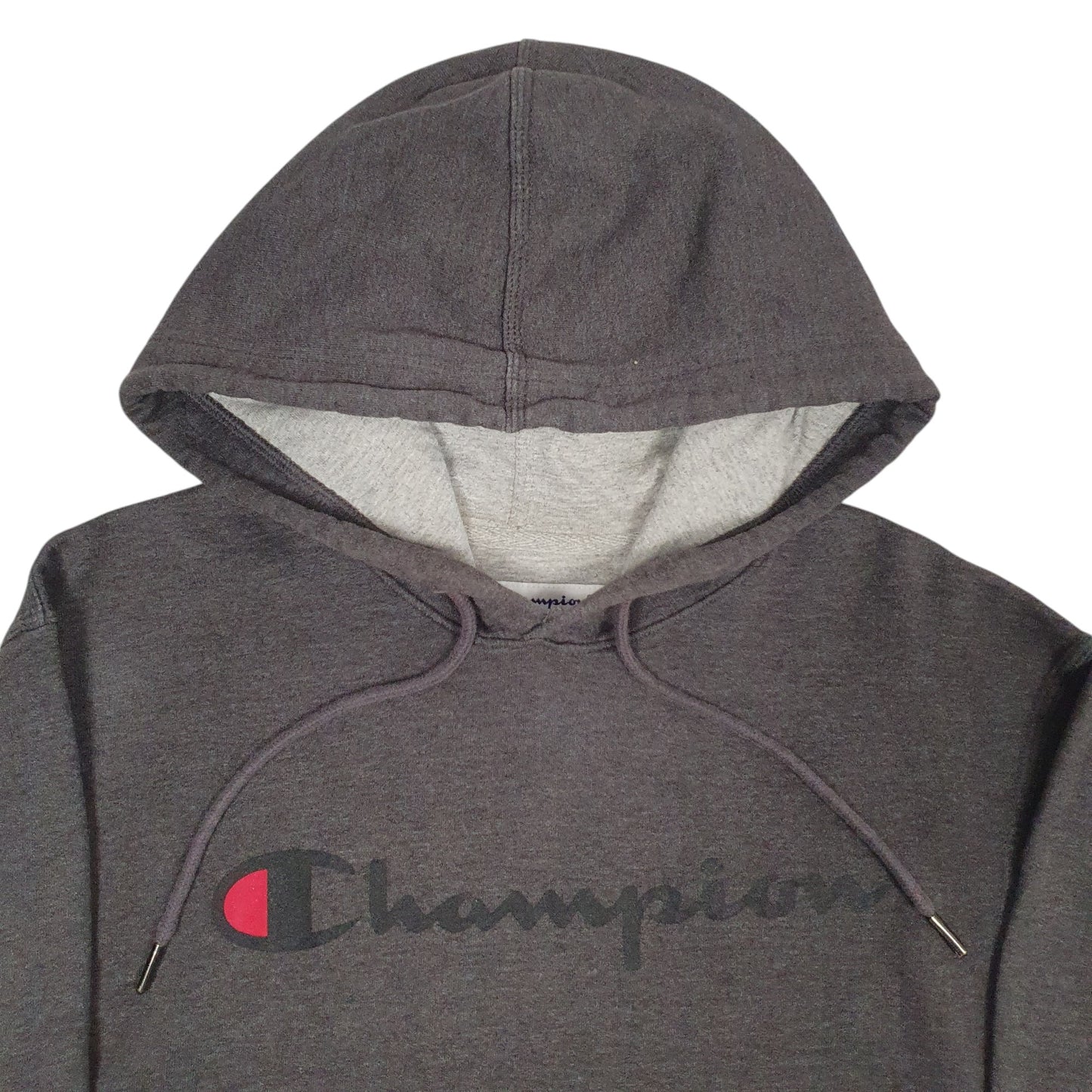 Mens Grey Champion Spellout Hoodie Jumper