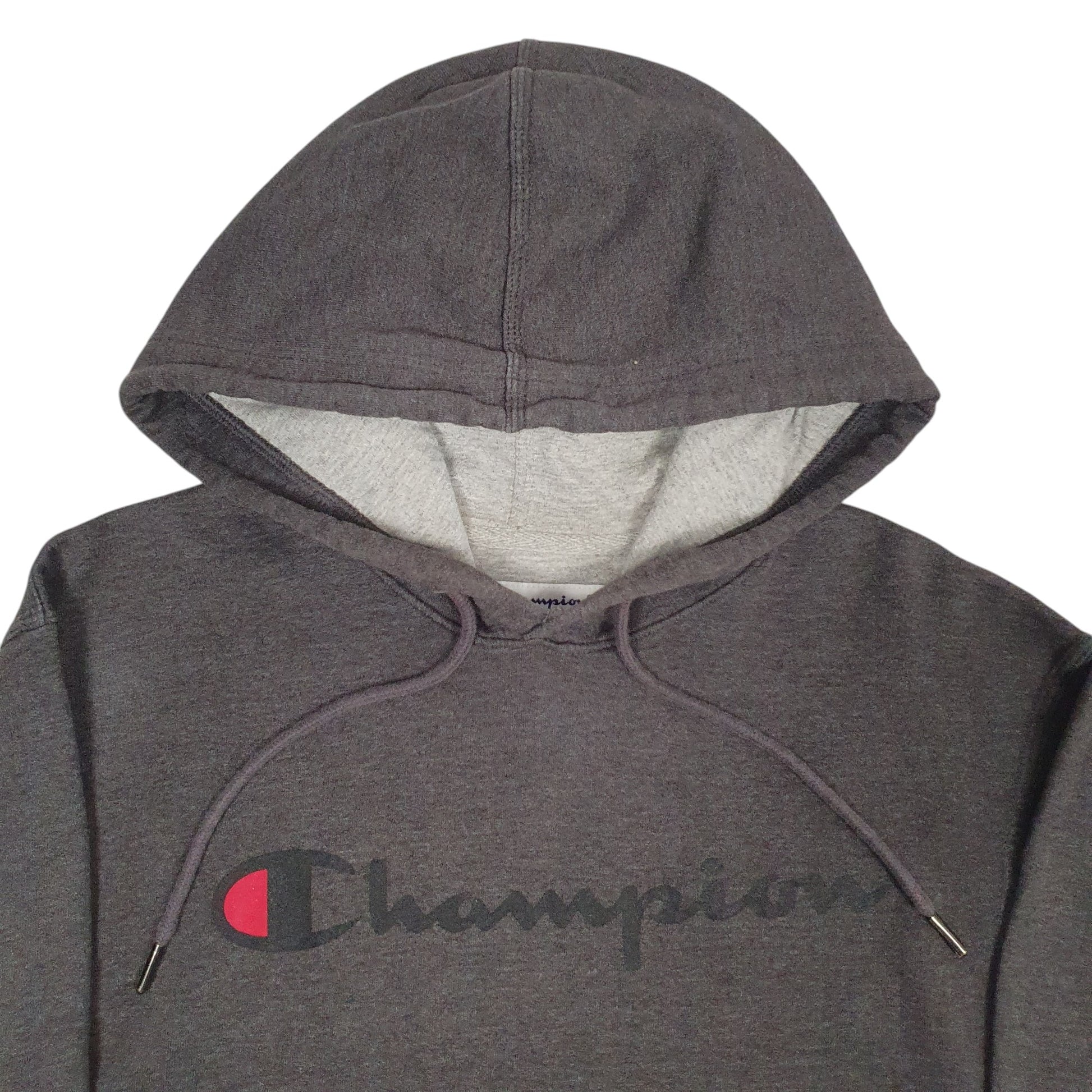Mens Grey Champion Spellout Hoodie Jumper