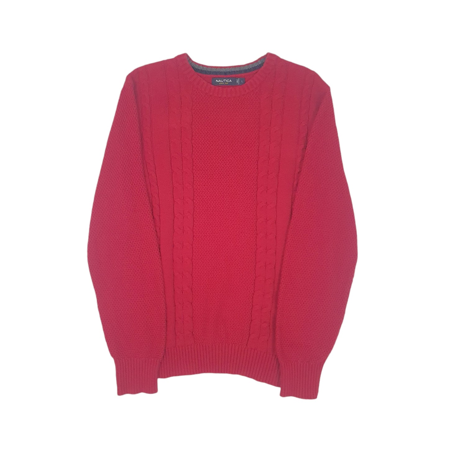 Mens Red Nautica Cable Knit Knitwear Crewneck Jumper