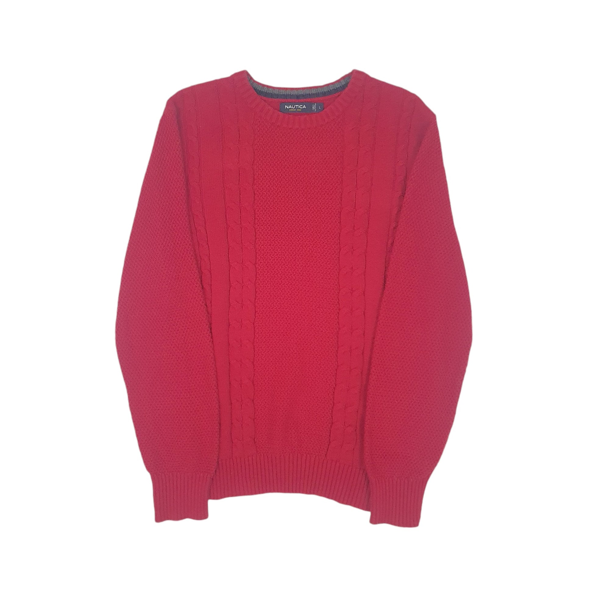 Mens Red Nautica Cable Knit Knitwear Crewneck Jumper