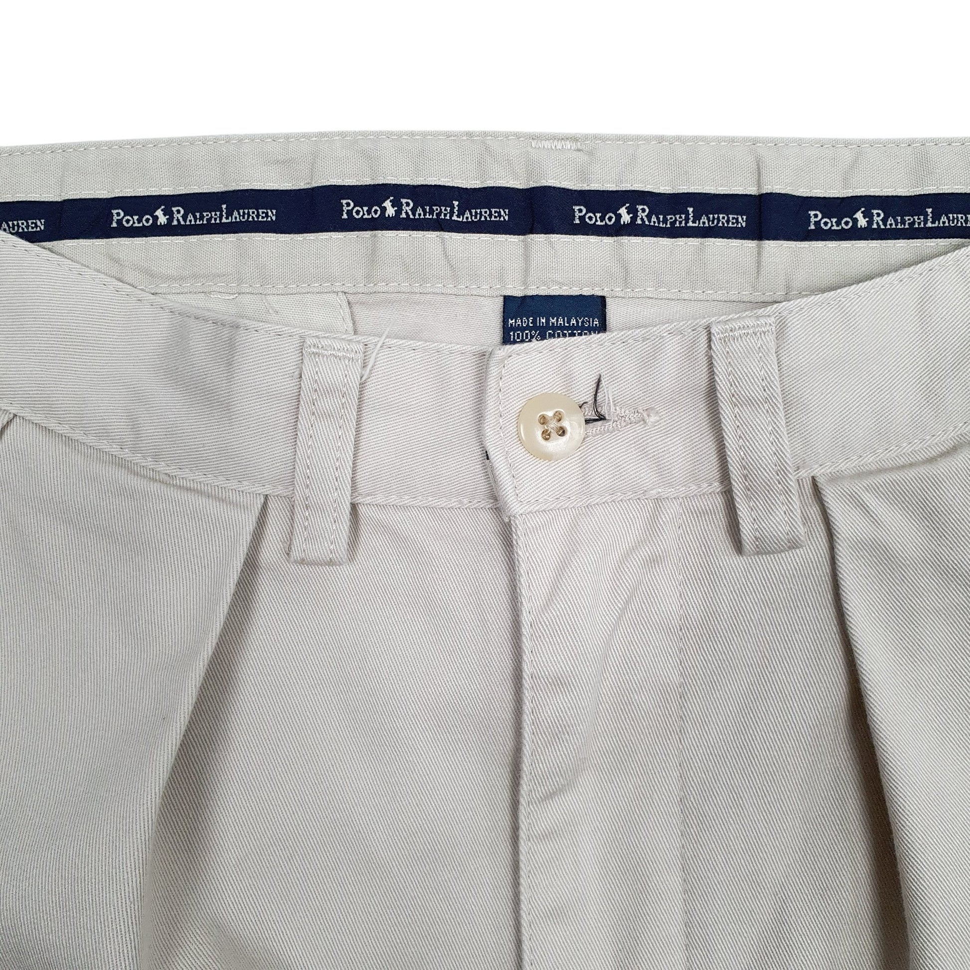 Mens Beige Polo Ralph Lauren Vintage 90s Pleated Chino Trousers