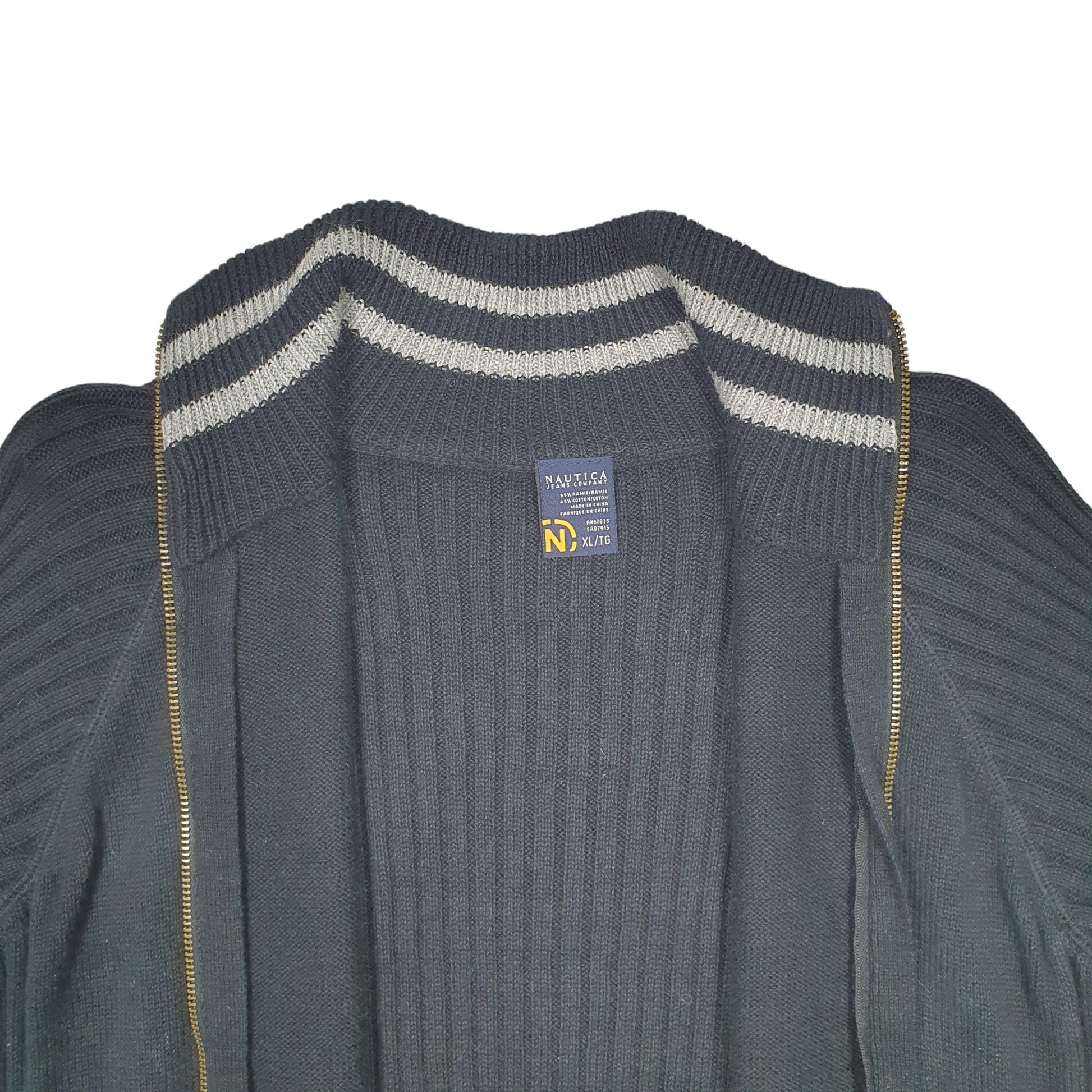 Mens Black Nautica Knit Full Zip Jumper