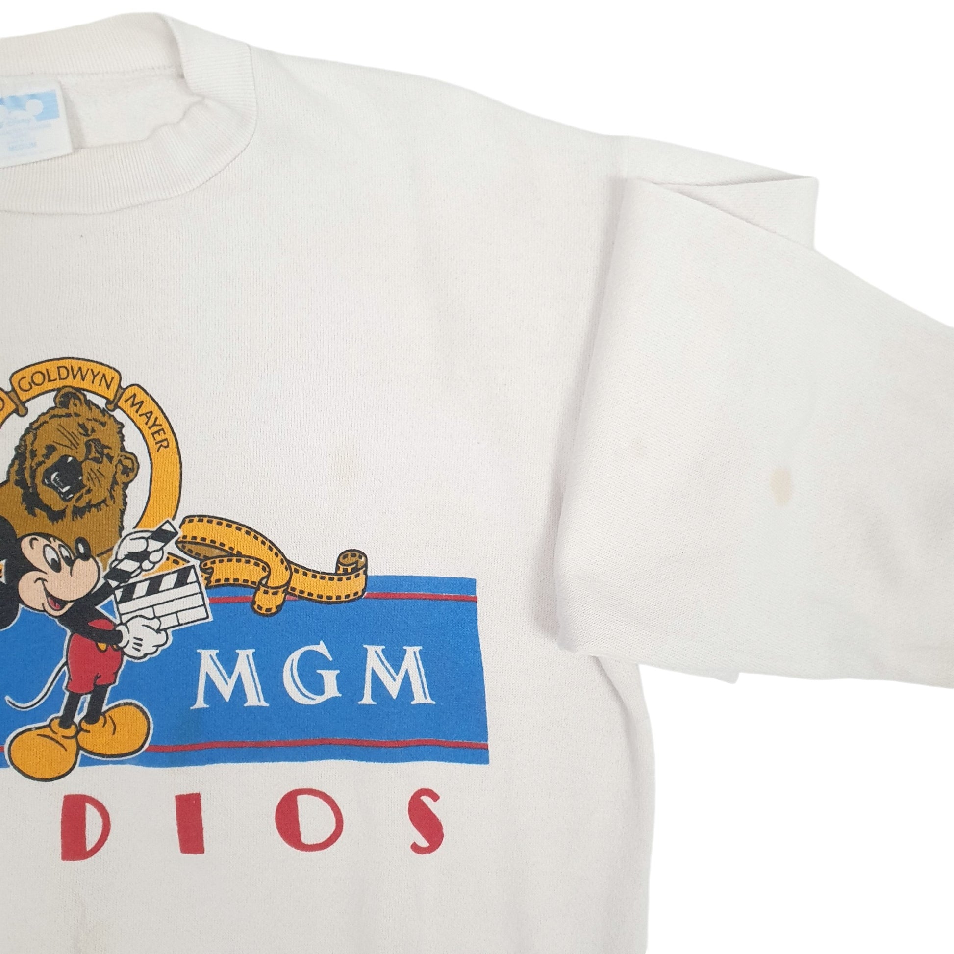 Womens White Disney Made in USA Vintage 1990s Metro Goldwyn Mayer Studios Crewneck Jumper