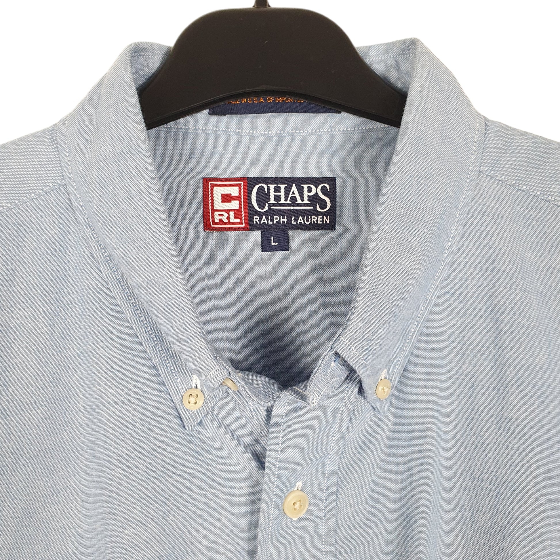 Mens Blue Chaps Made In USA 90s Long Sleeve Shirt