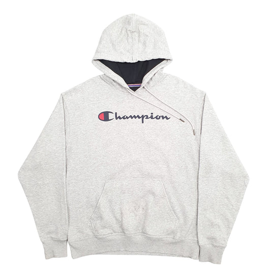 Mens Grey Champion Spellout Hoodie Jumper