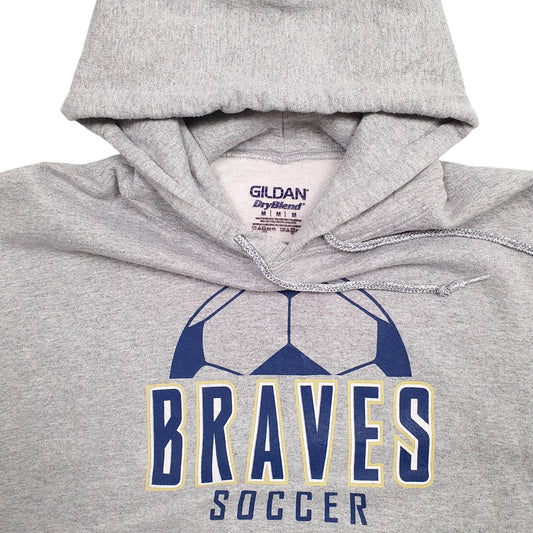 Mens Grey Gildan Braves Soccer Football Spellout Hoodie Jumper
