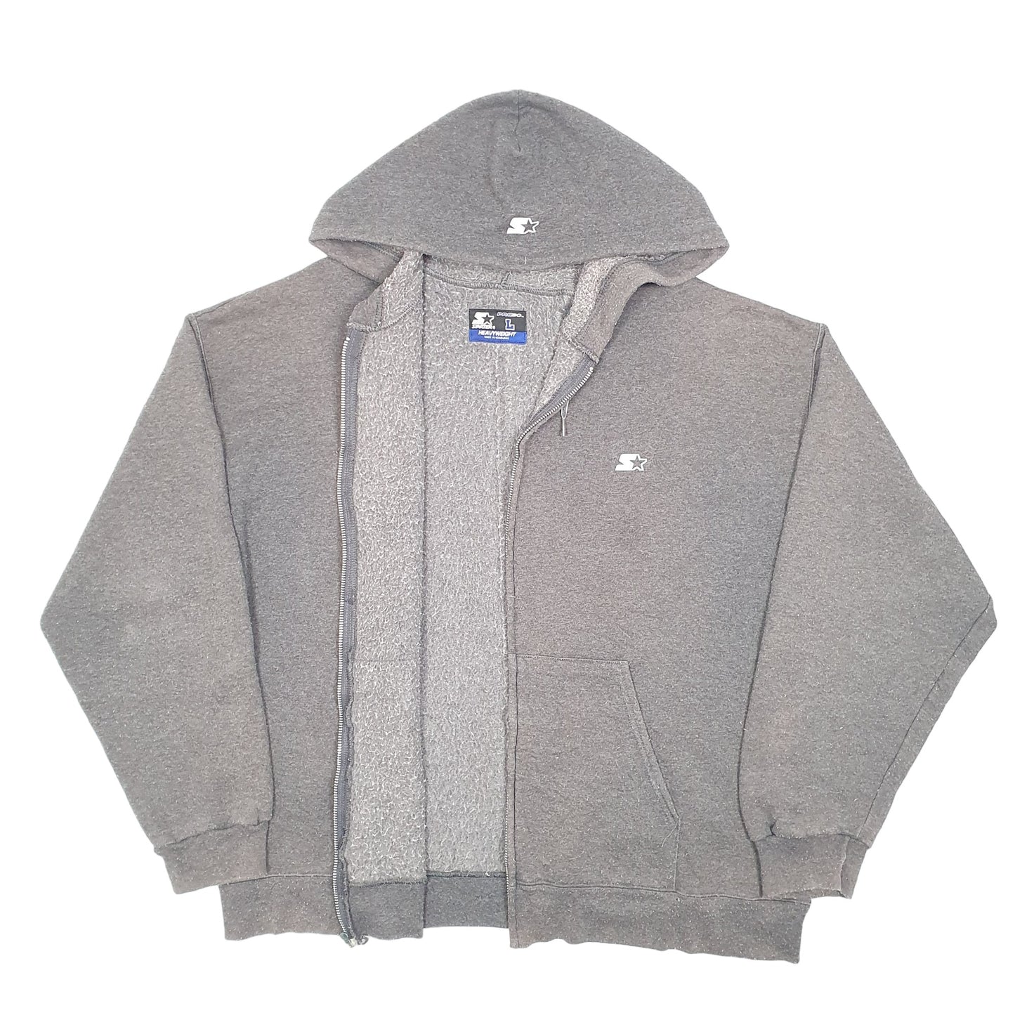 Mens Grey Starter Hoodie Pro 80 Heavyweight Full Zip Jumper