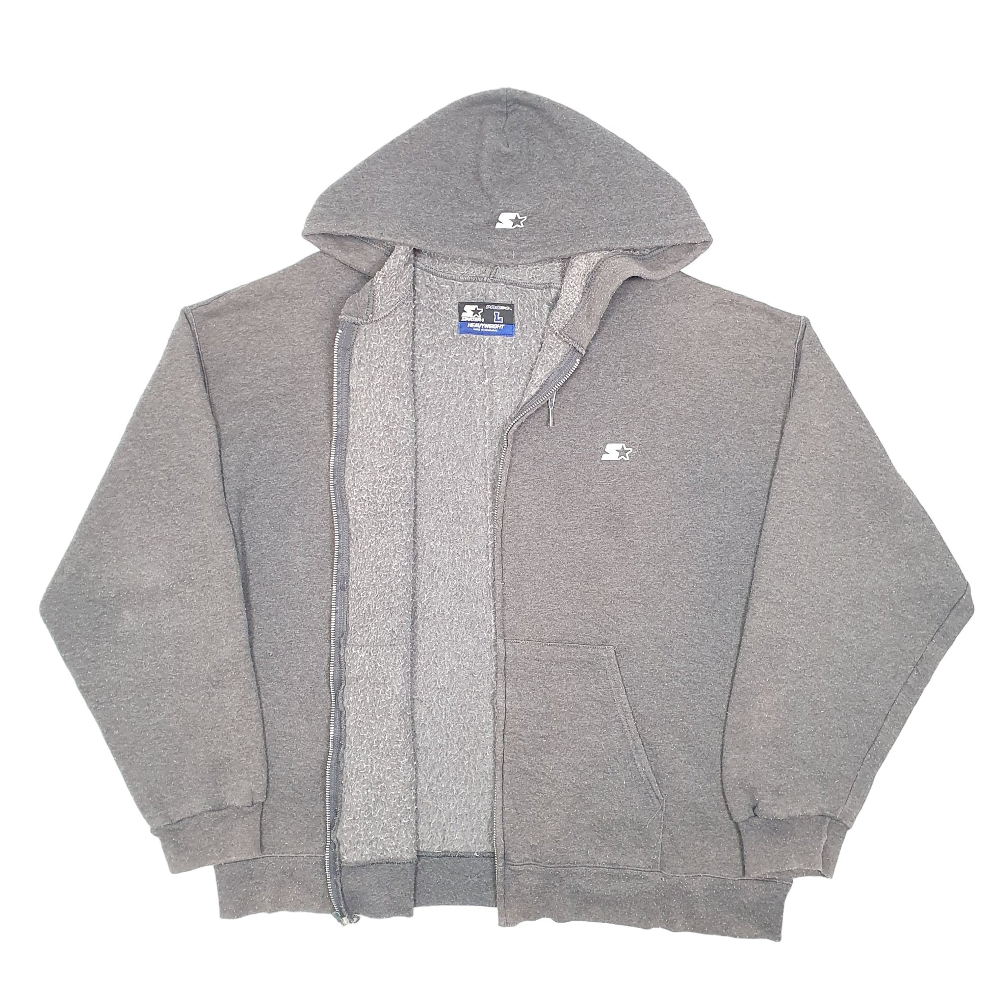Mens Grey Starter Hoodie Pro 80 Heavyweight Full Zip Jumper