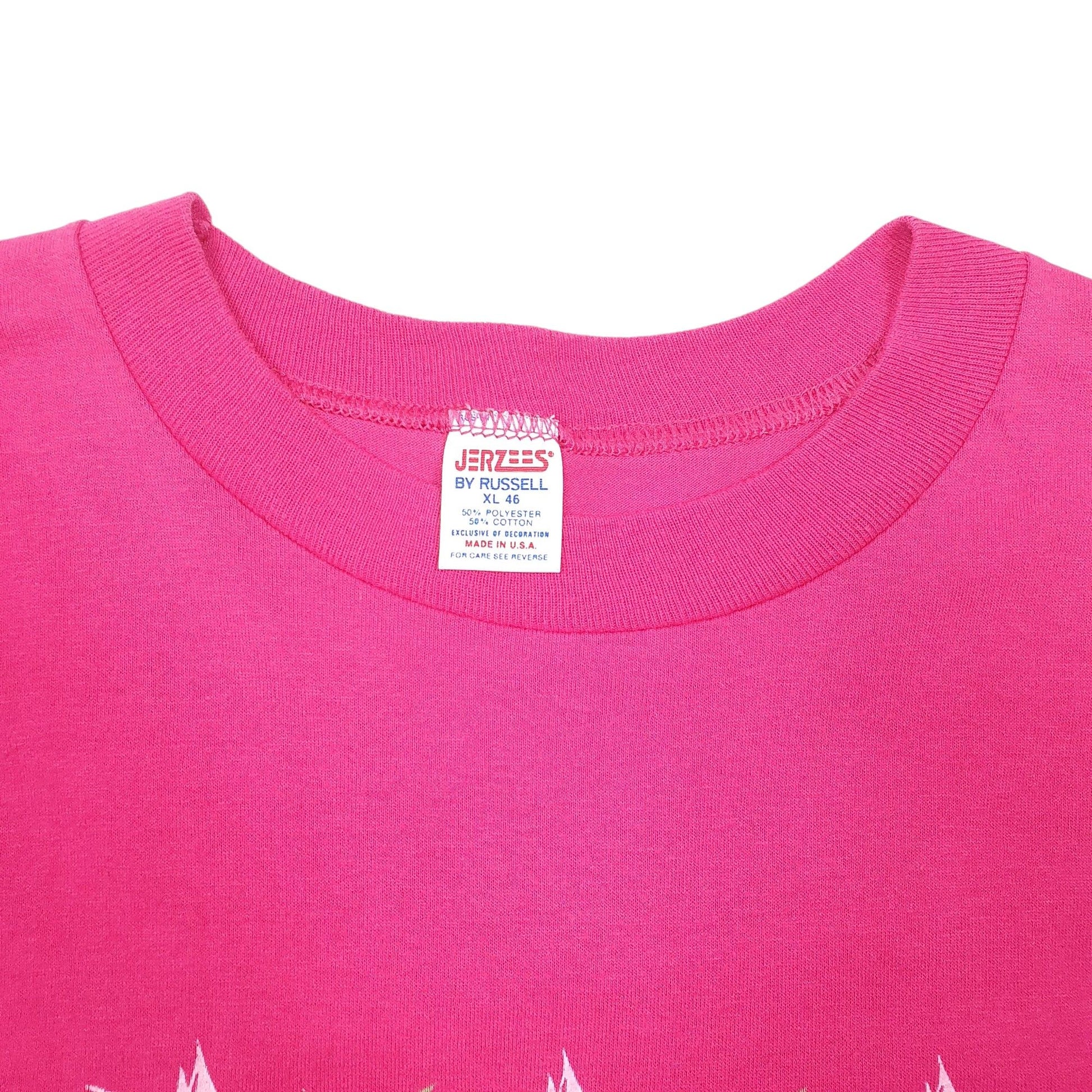 Mens Pink Jerzees Single Stitch Vintage 90s By Russell Made In USA Key West Short Sleeve T Shirt