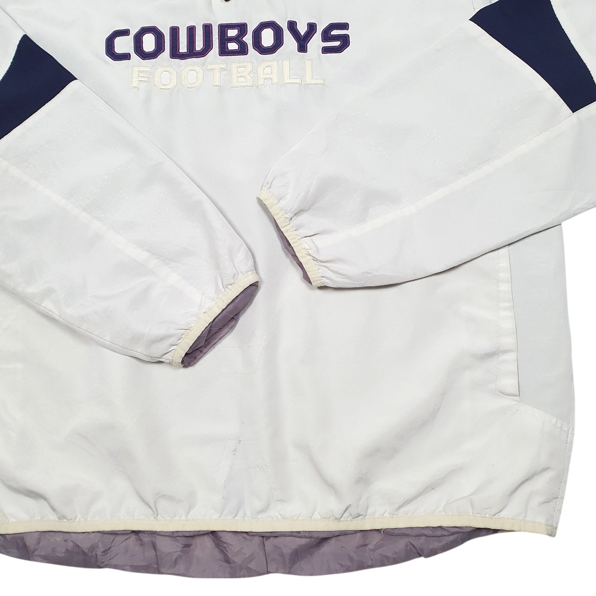 Mens White Reebok NFL Cowboys Football Smock Pop Over Spellout  Coat