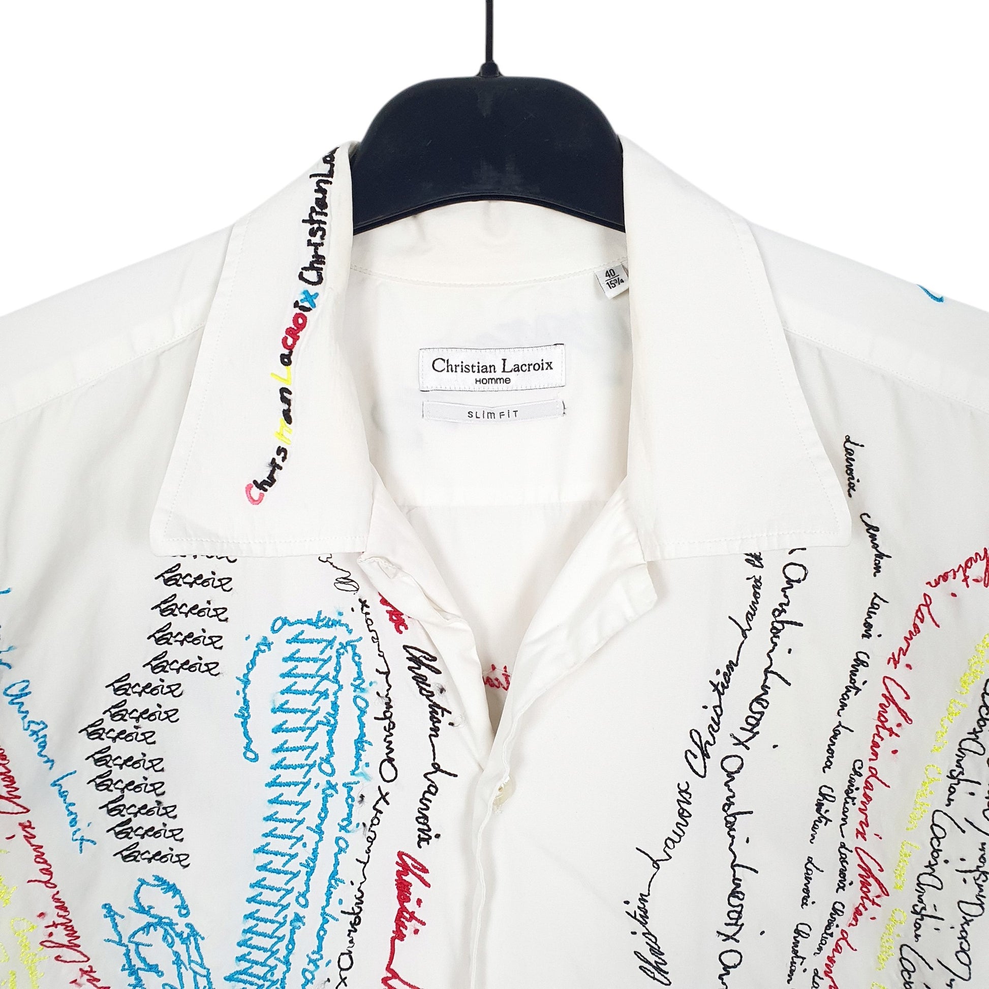 Mens White Christian Lacroix Homme Embroidery Signature Short Sleeve Shirt