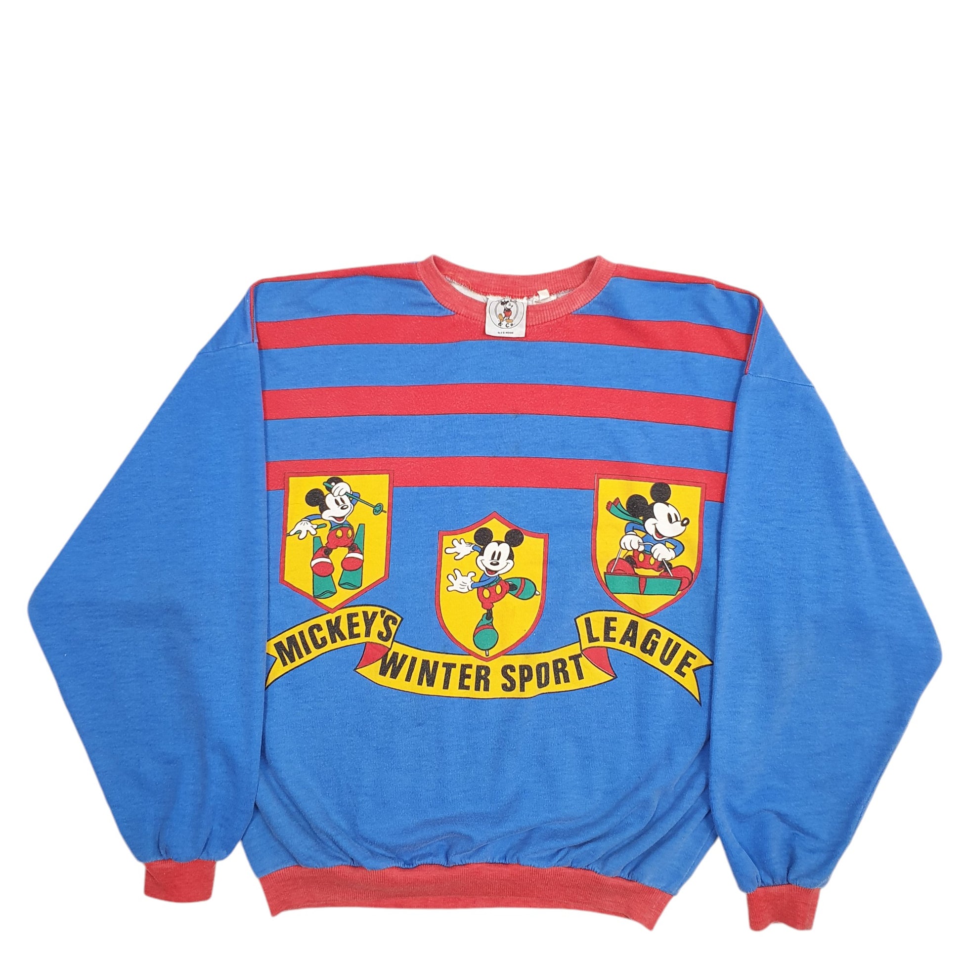 Mens Blue Diney Mickey Mouse Winter Sports Vintage 80's Crewneck Jumper